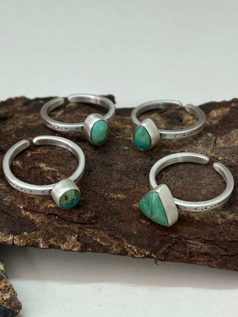 Handmade Sterling Silver Kingman Turquoise Adjustable Stacker Ring "Signed Nizhoni"