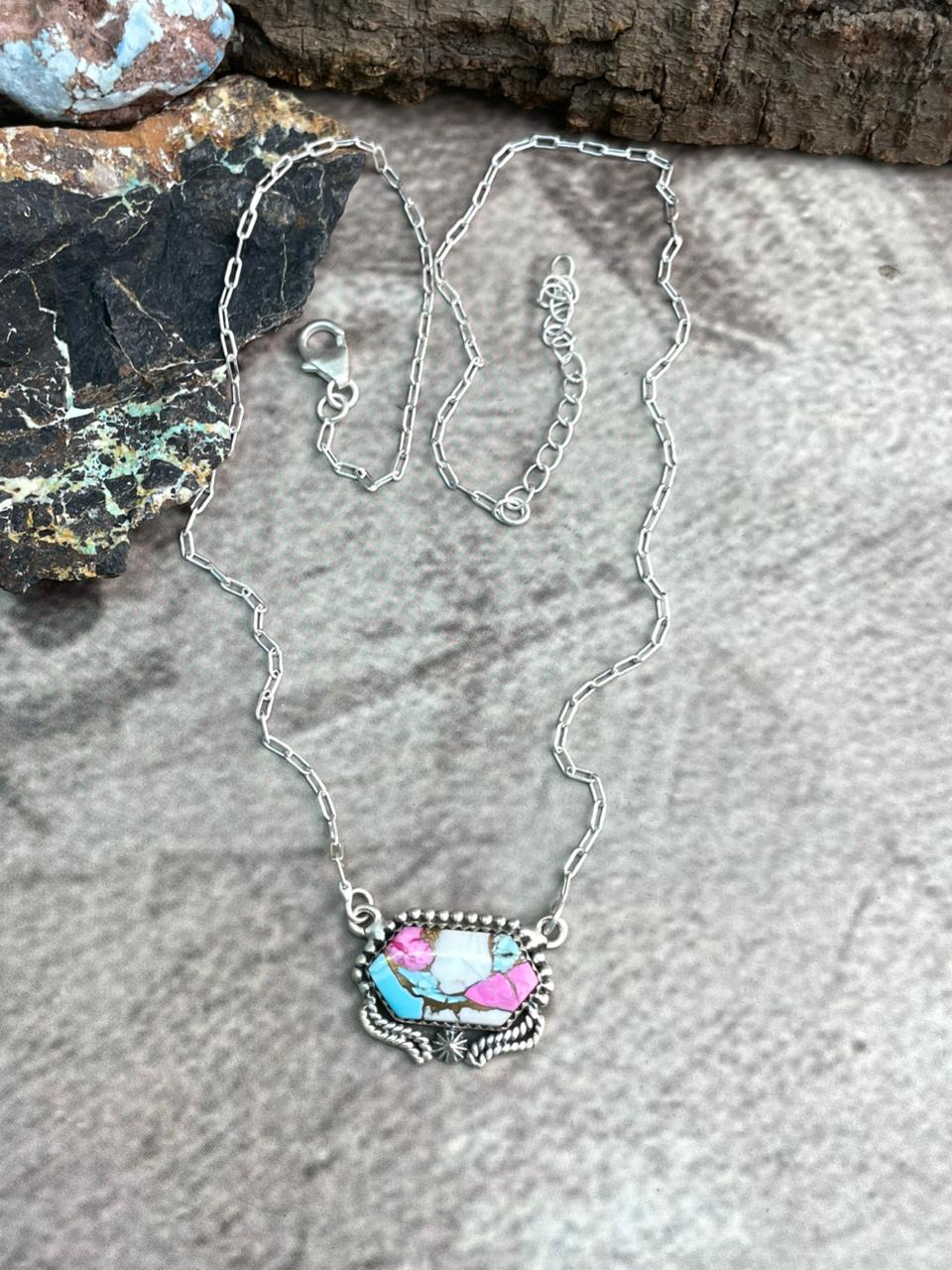 Handmade Sterling Silver Cotton Candy Necklace "Signed Nizhoni"