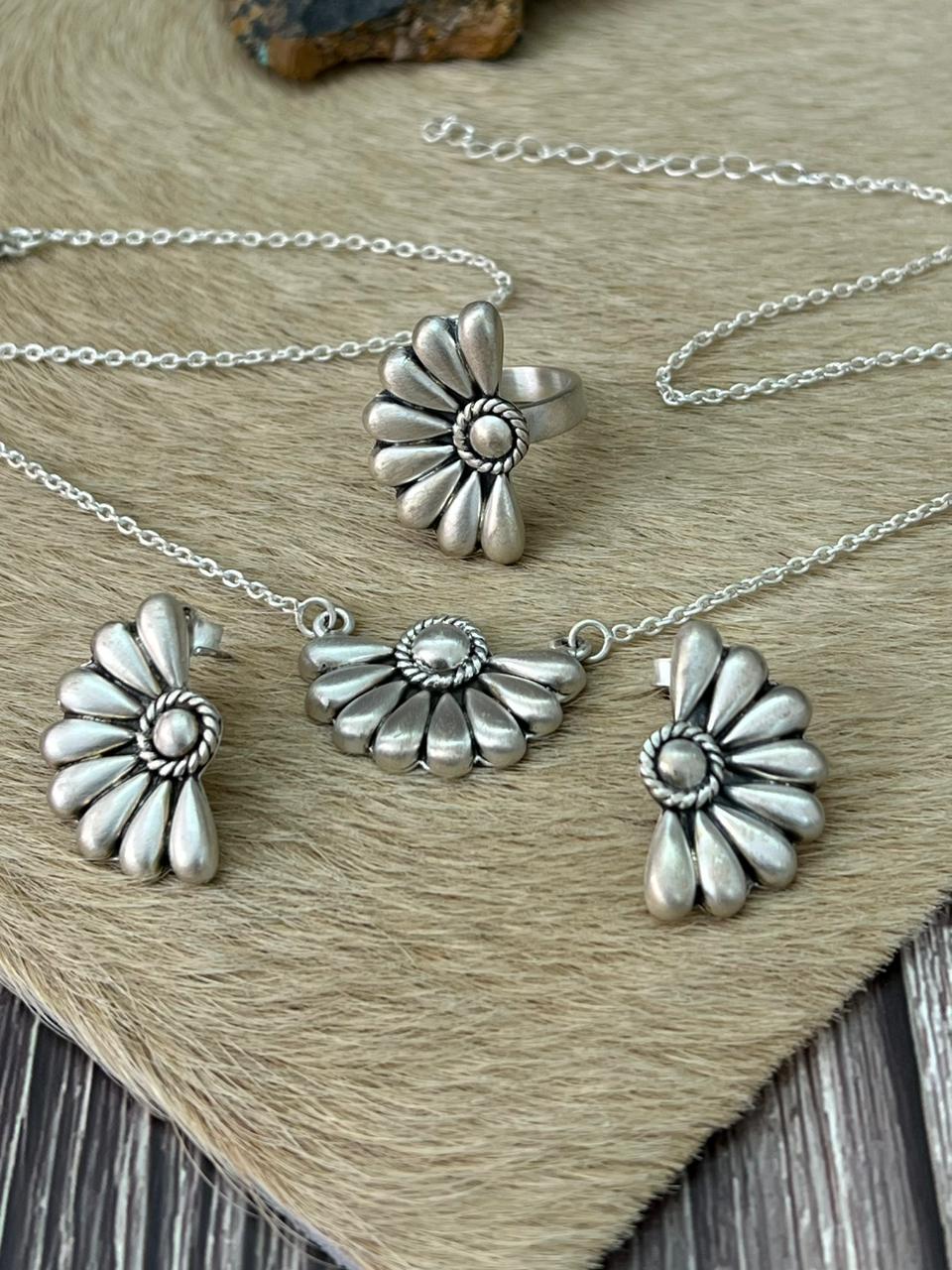 Handmade Sterling Silver Necklace Ring Earrings Set "Signed Nizhoni"