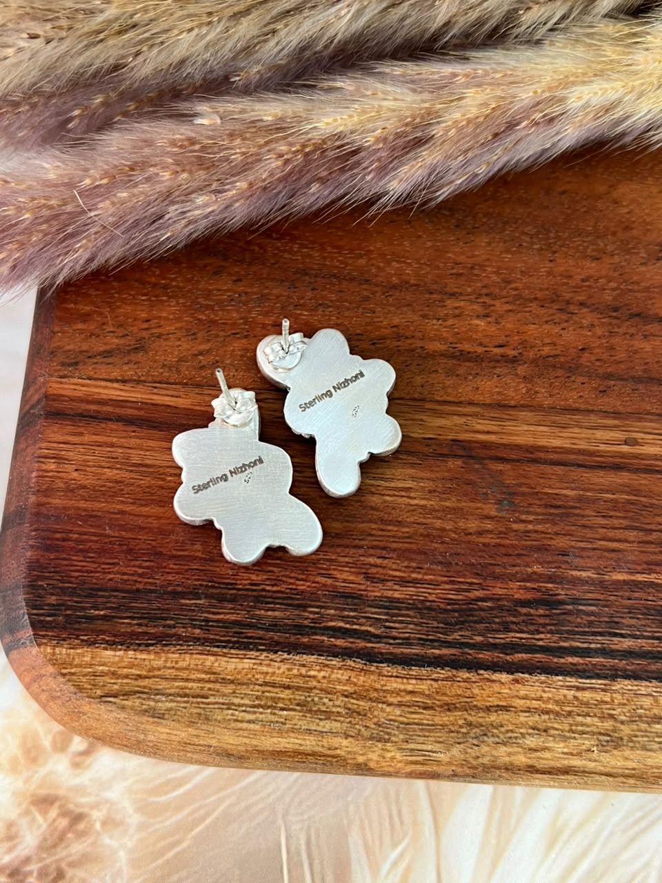 Handmade Sterling Silver Kingman Turquoise Post Studs Earrings Signed Nizhoni
