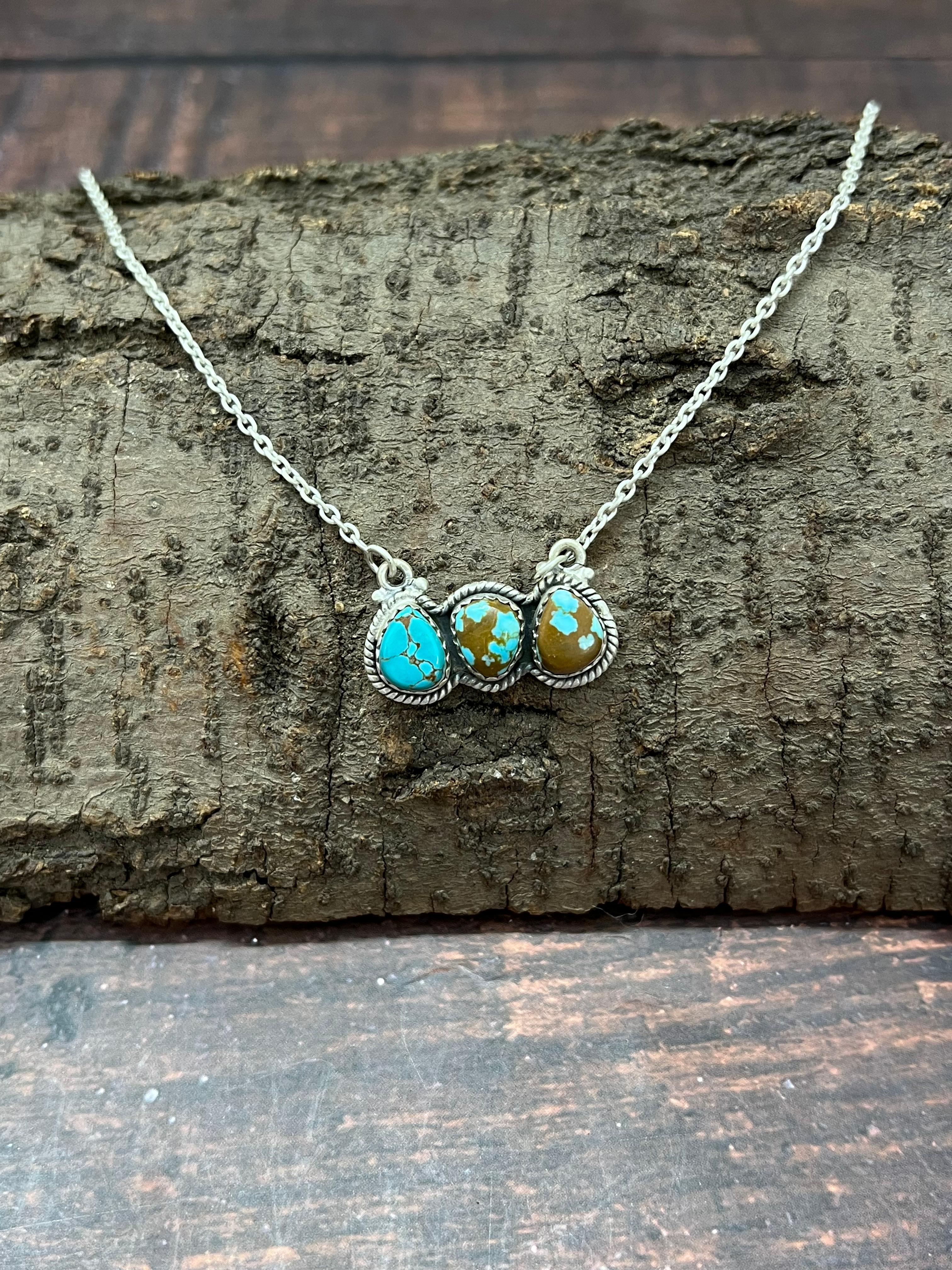 Handmade Sterling Silver Number 8 Turquoise Necklace with Signed Nizhoni