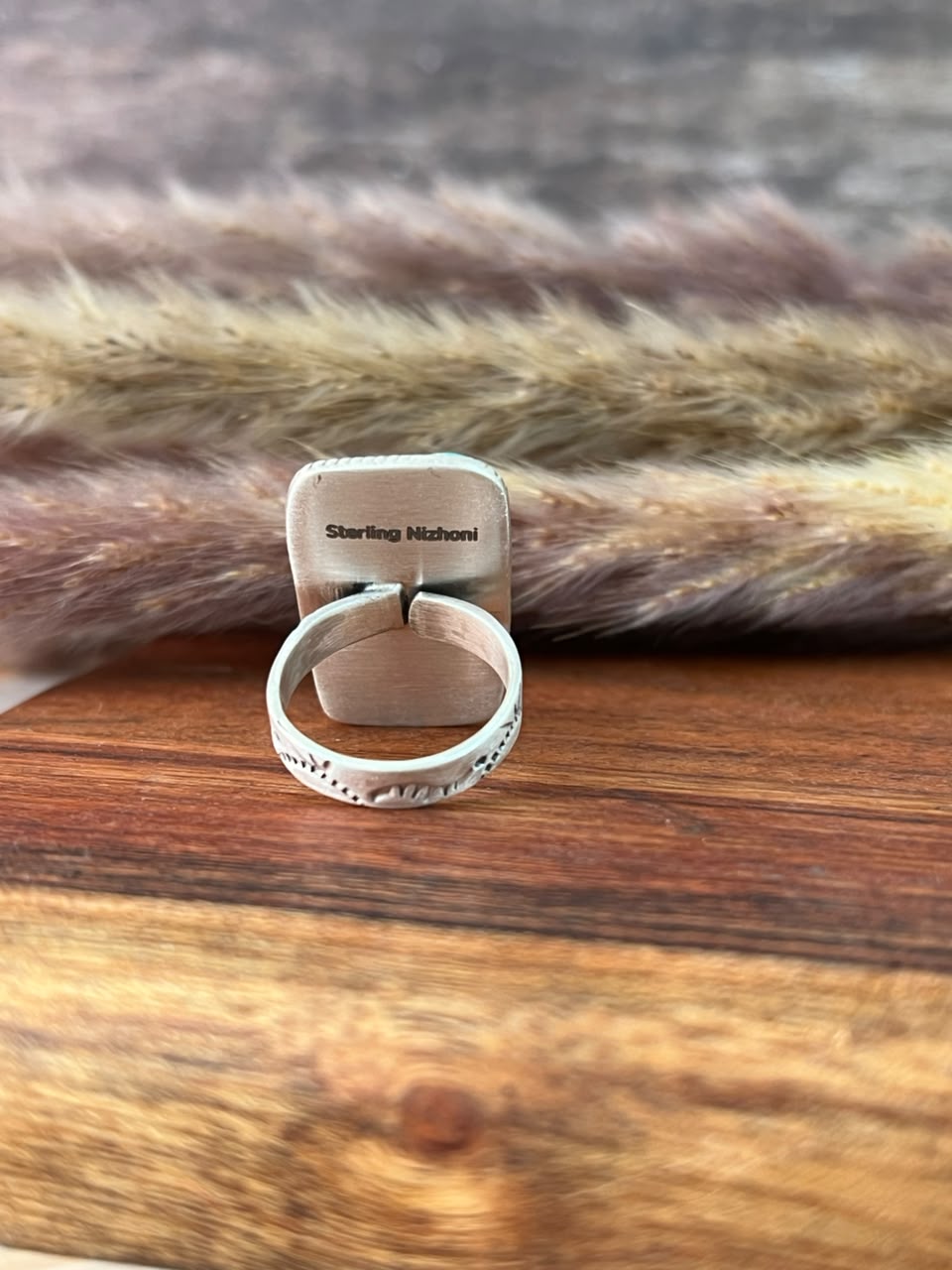 Handmade Sterling Silver Kingman with Palomino Turquoise Bar Adjustable Ring Signed Nizhoni