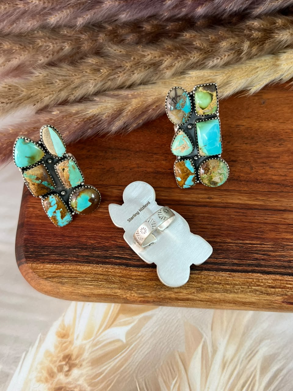 Handmade Sterling Silver Royston Turquoise Adjustable Ring Signed Nizhoni