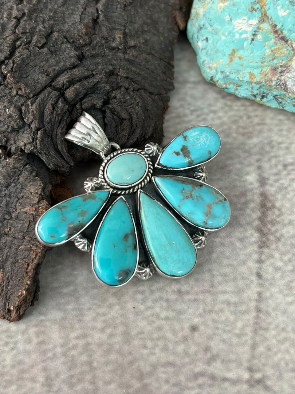 Handmade Sterling Silver Campitos Turquoise Collection: Pendant Signed Nizhoni
