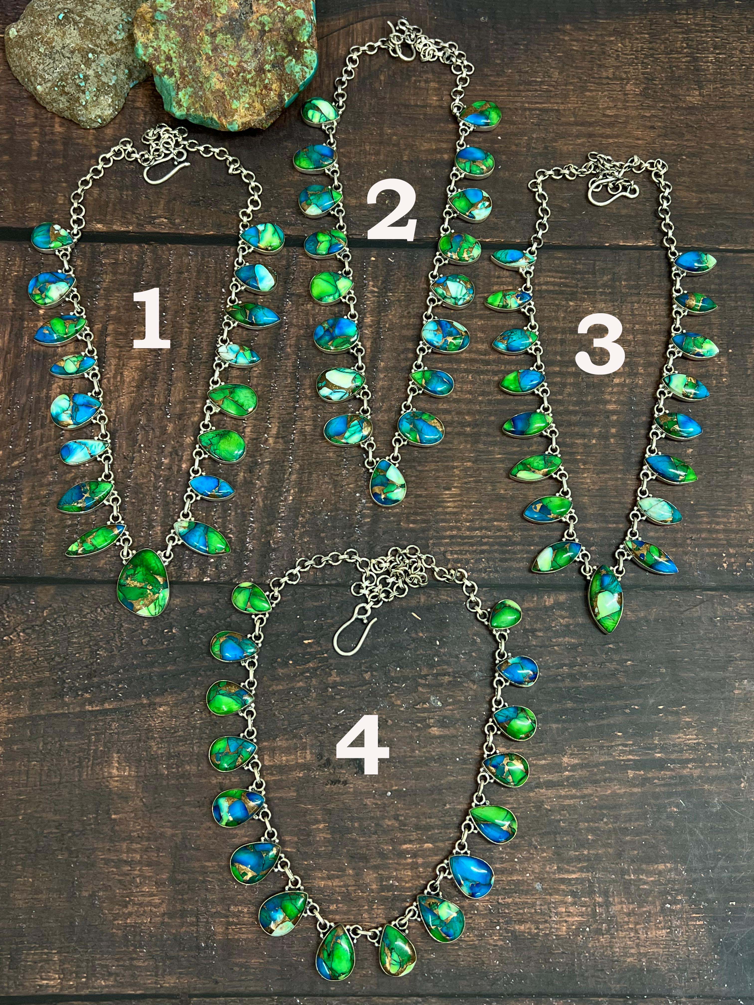 Handmade Sterling Silver Peacock Dahlia Necklace with Signed Nizhoni