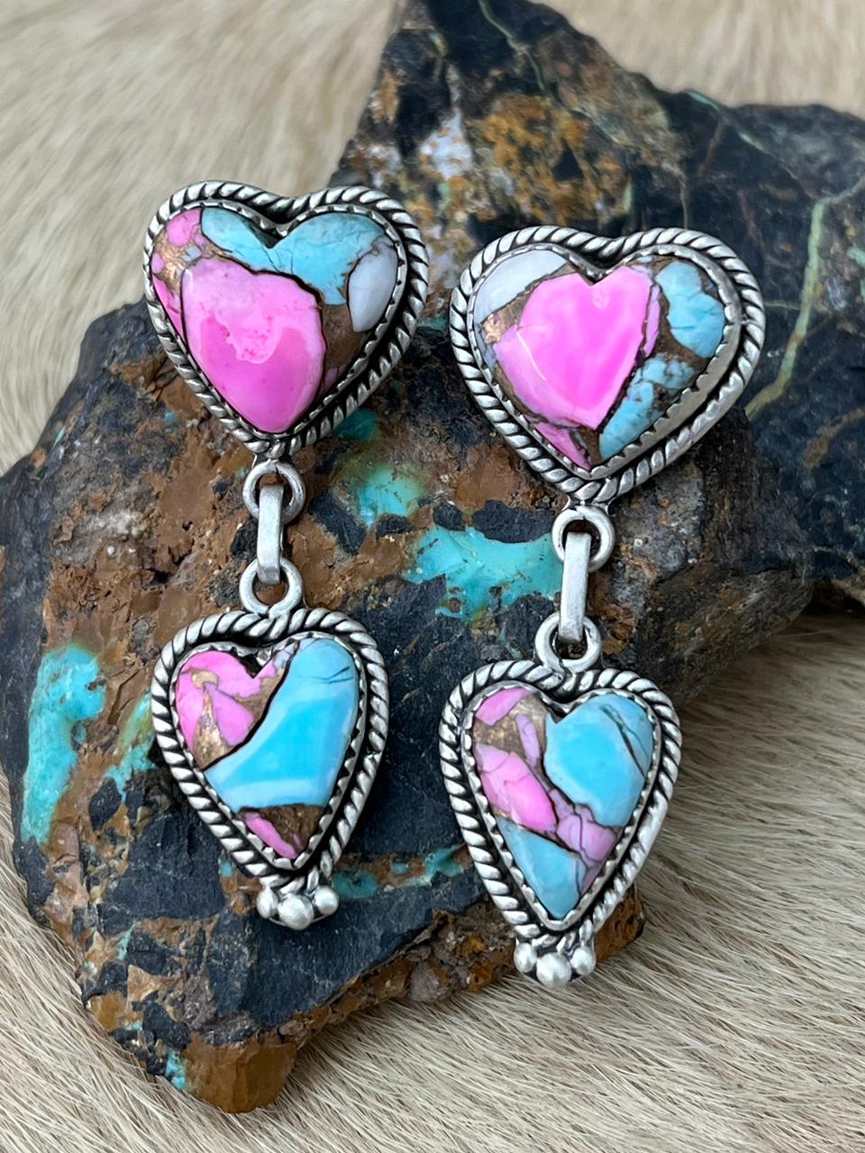 Handmade Sterling Silver Cotton Candy Post Dangle Earrings "Signed Nizhoni"