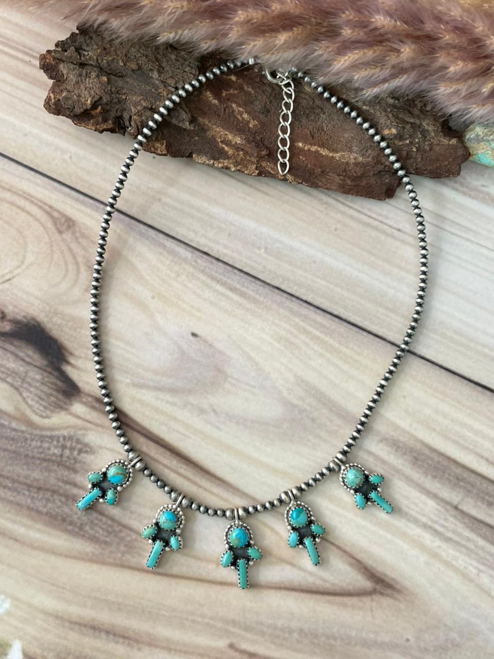 Handmade Sterling Silver Kingman Turquoise Beaded Necklace Signed Nizhoni (1)