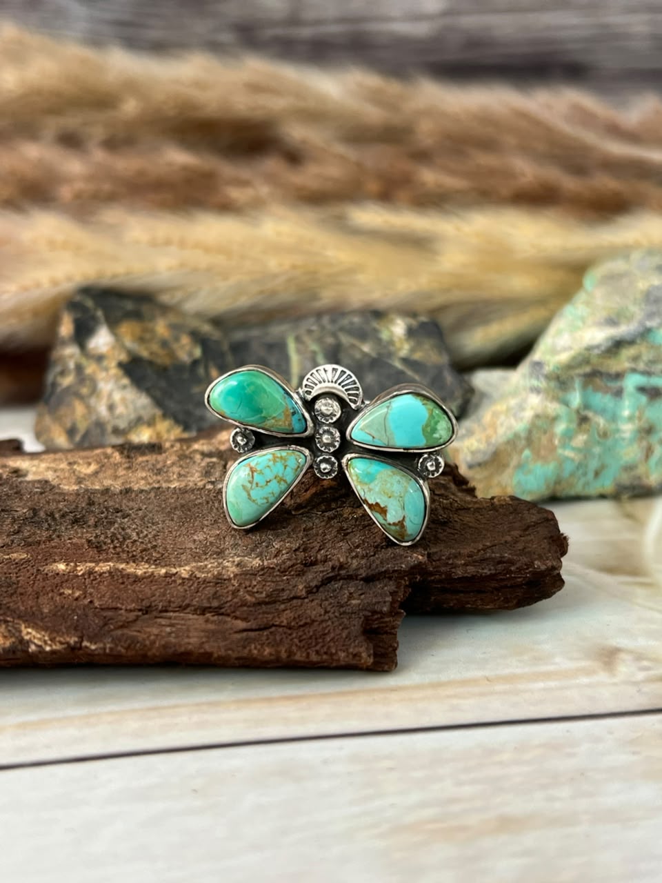 Handmade Sterling Silver Kingman Turquoise Adjustable Ring Signed Nizhoni