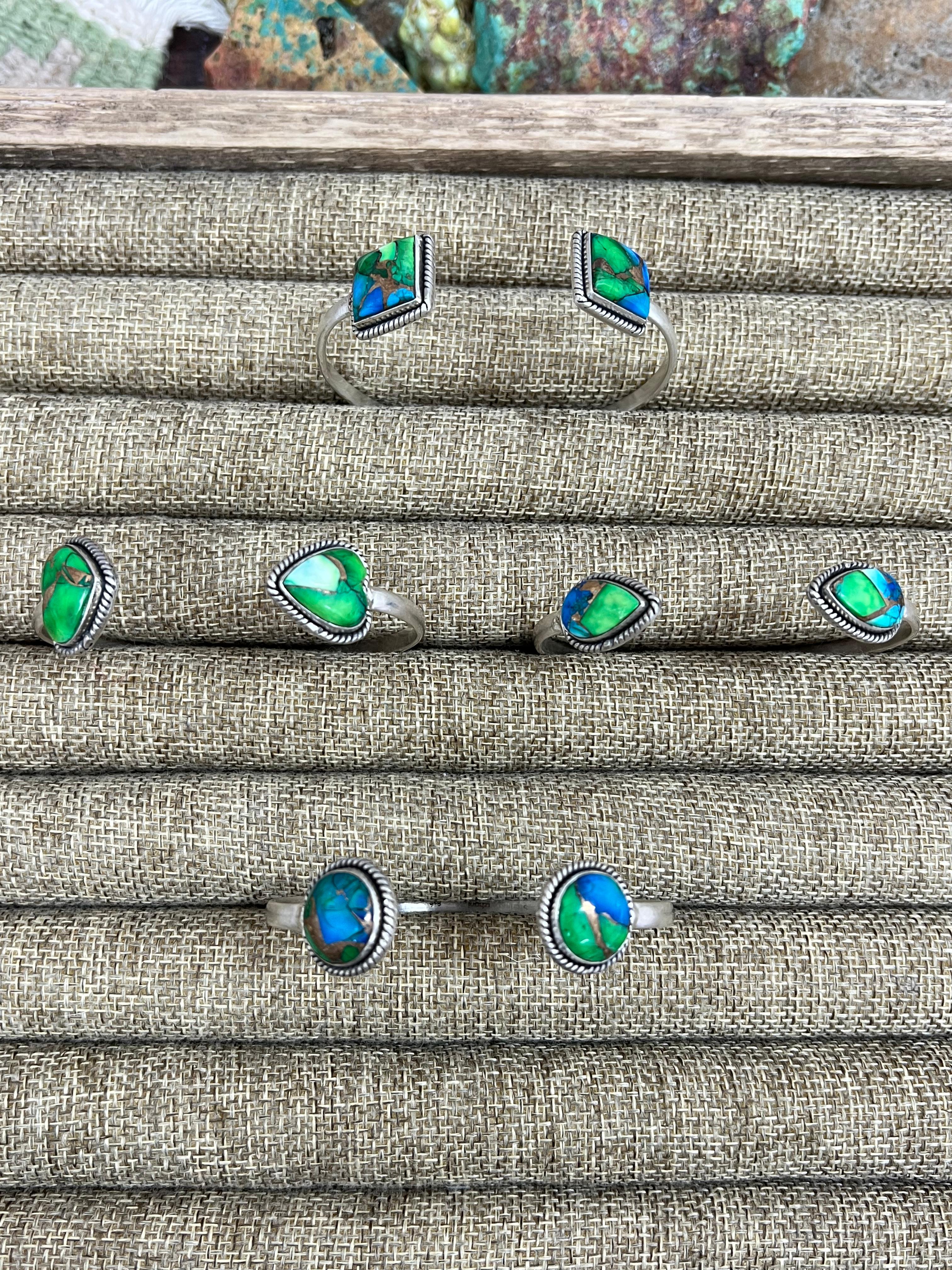 Handmade Sterling Silver Peacock Dahlia Cuff Bracelet with Signed Nizhoni