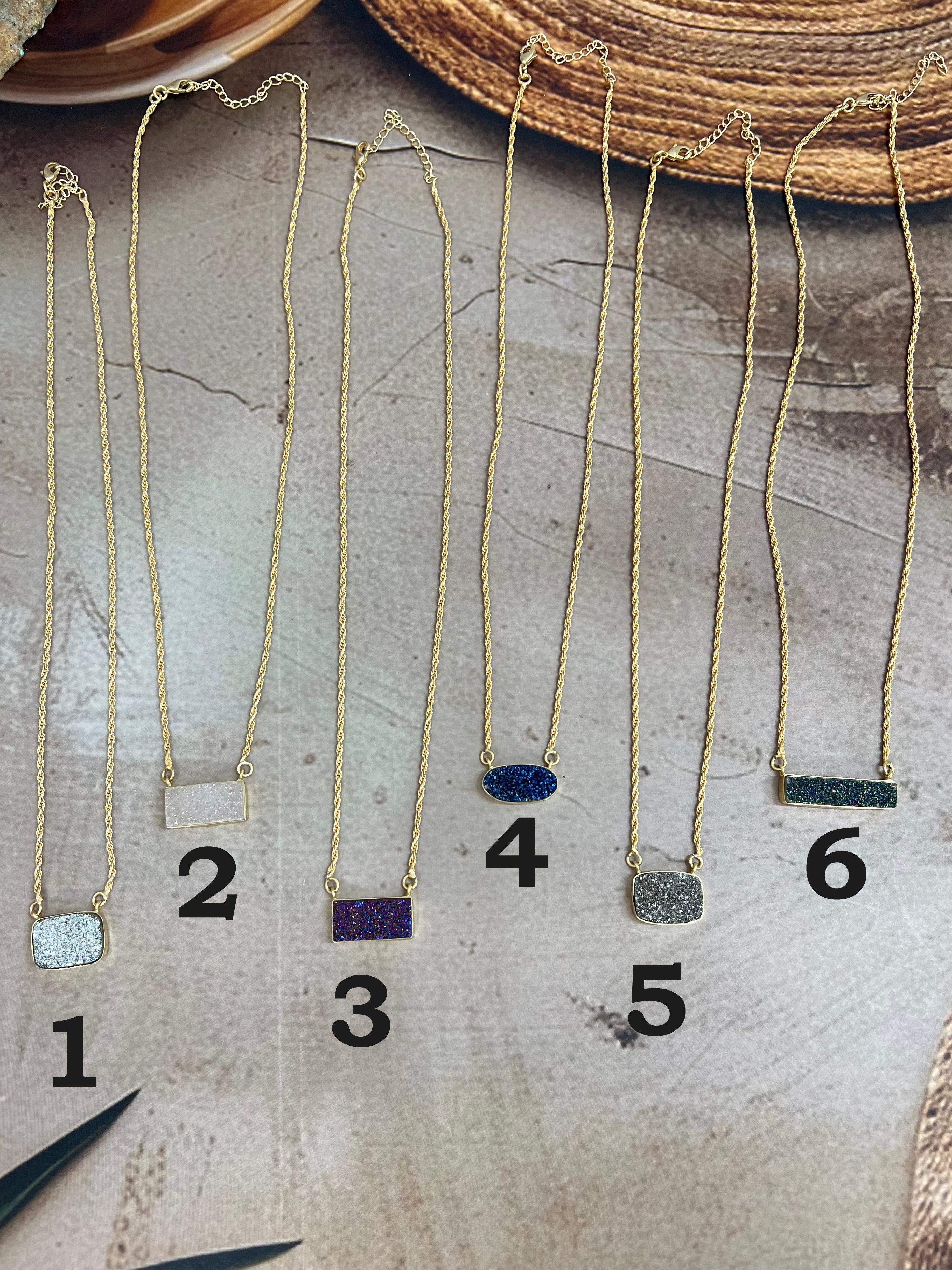 “The Boho Collection” Handmade Druzy Rope Braided Necklace 6 Colors