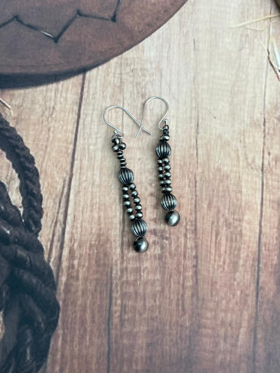 Handmade Sterling Silver Beaded Hook Dangle Earrings (6)
