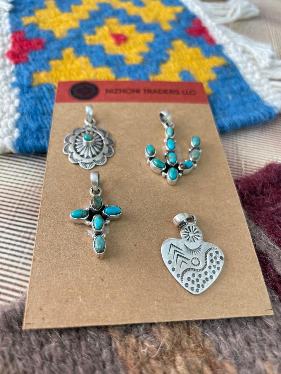 Handmade Sterling Silver Kingman Turquoise Pendant Set