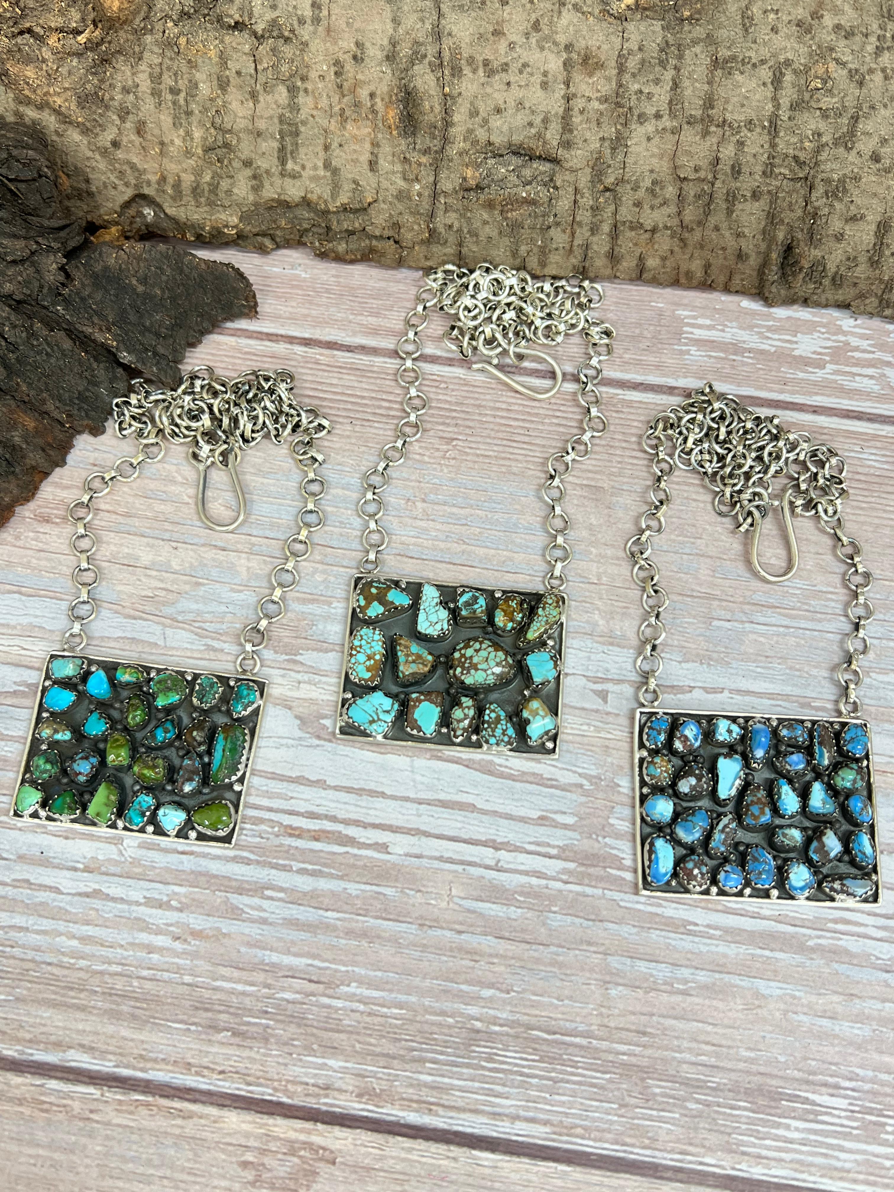 Handmade Sterling Silver Multi Stone Necklace with Signed Nizhoni