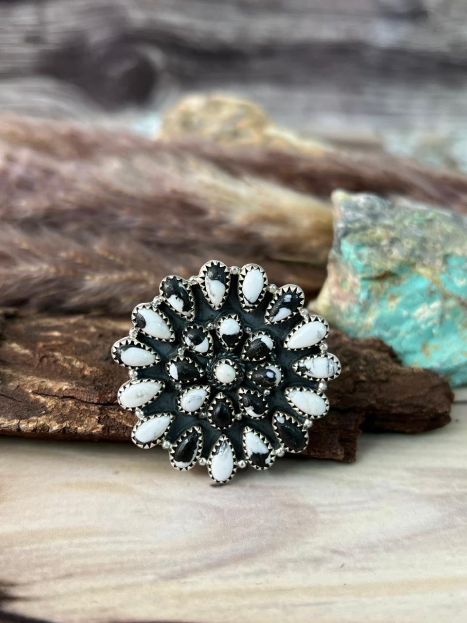 Handmade Sterling Silver White Buffalo Adjustable Ring Signed Nizhoni