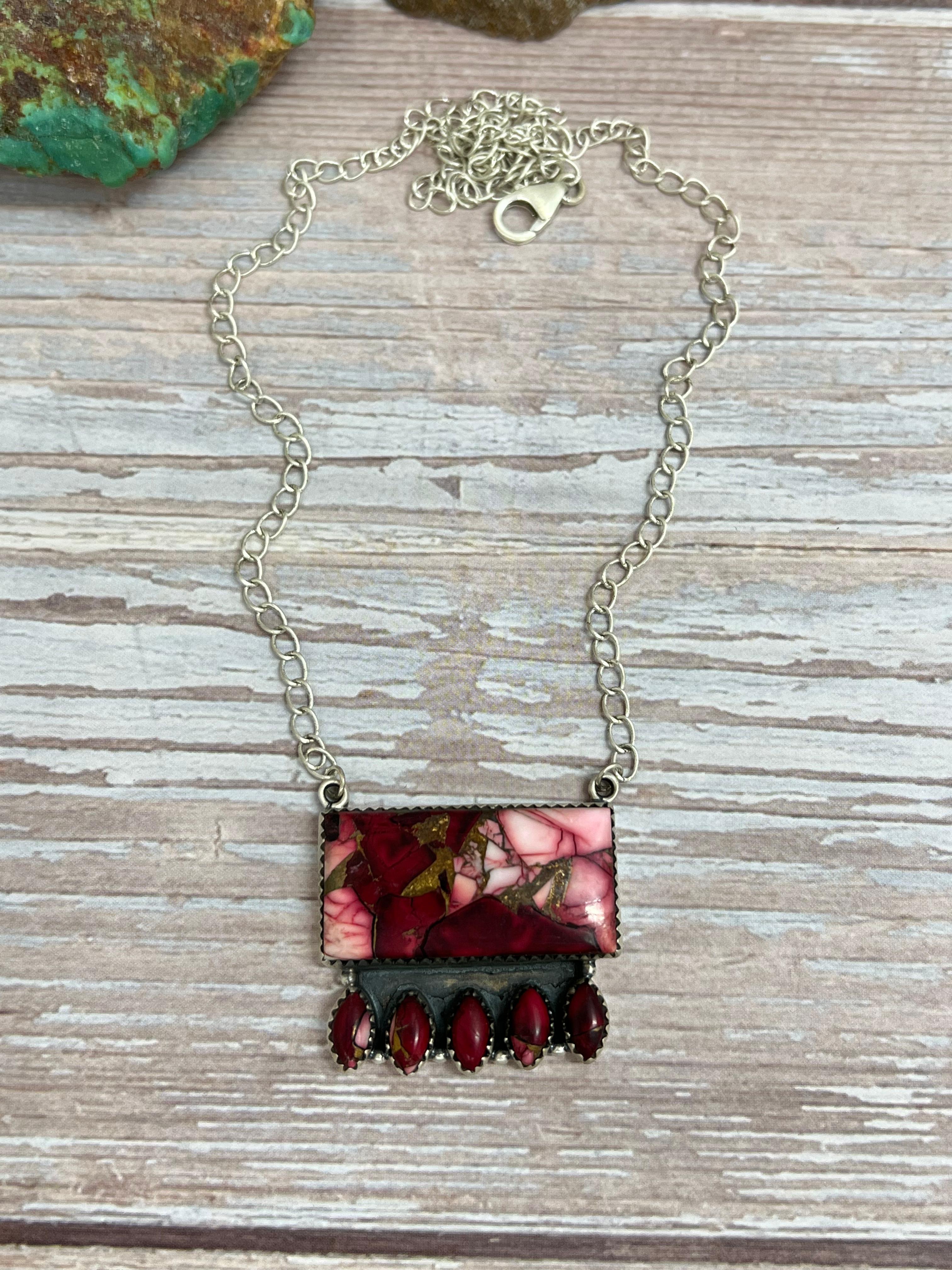 Handmade Sterling Silver Dahlia Rose Necklace with Signed Nizhoni (4)