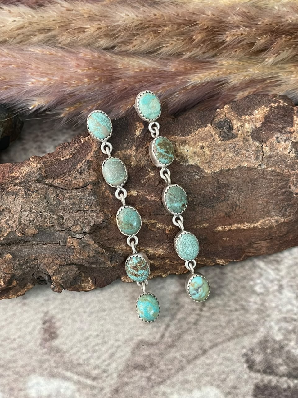 Handmade Sterling Silver Number 8 Turquoise Collection: Post Dangle Earrings Signed Nizhoni