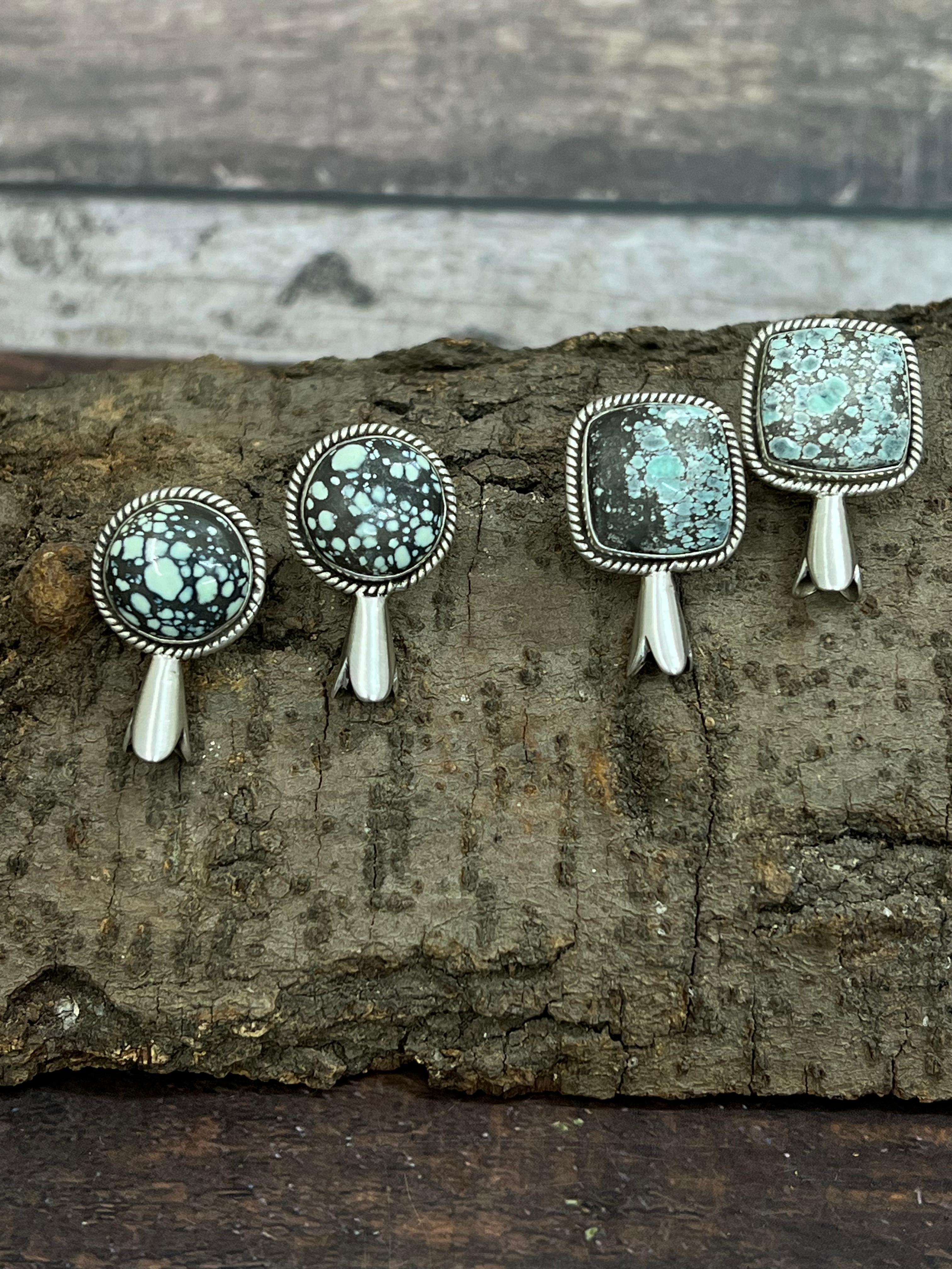 Handmade Sterling Silver Starfox Variscite Blossom Earrings Signed Nizhoni