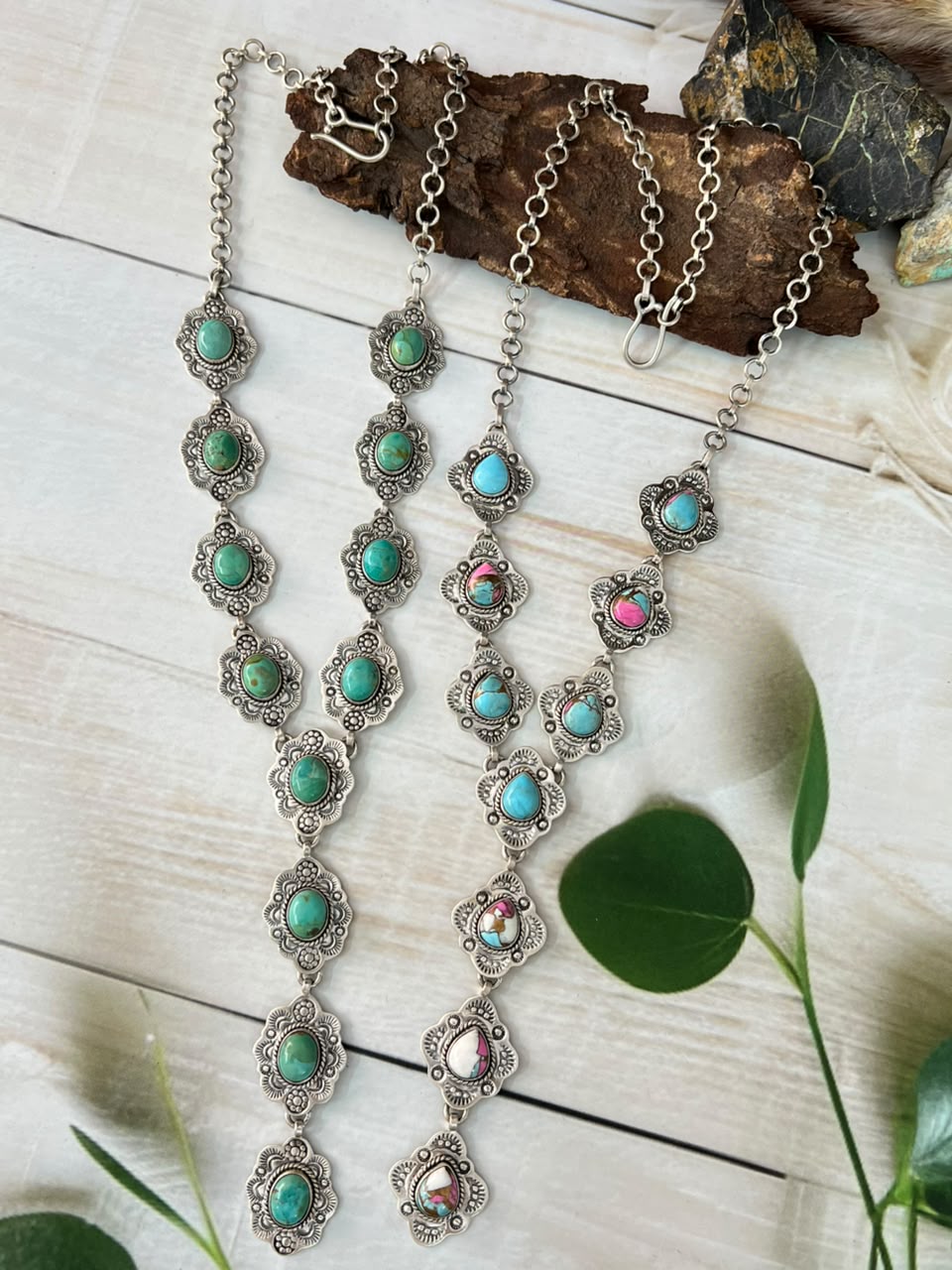 Handmade Sterling Silver Cotton Candy and Kingman Turquoise 'Y Shaped' Necklace Signed Nizhoni