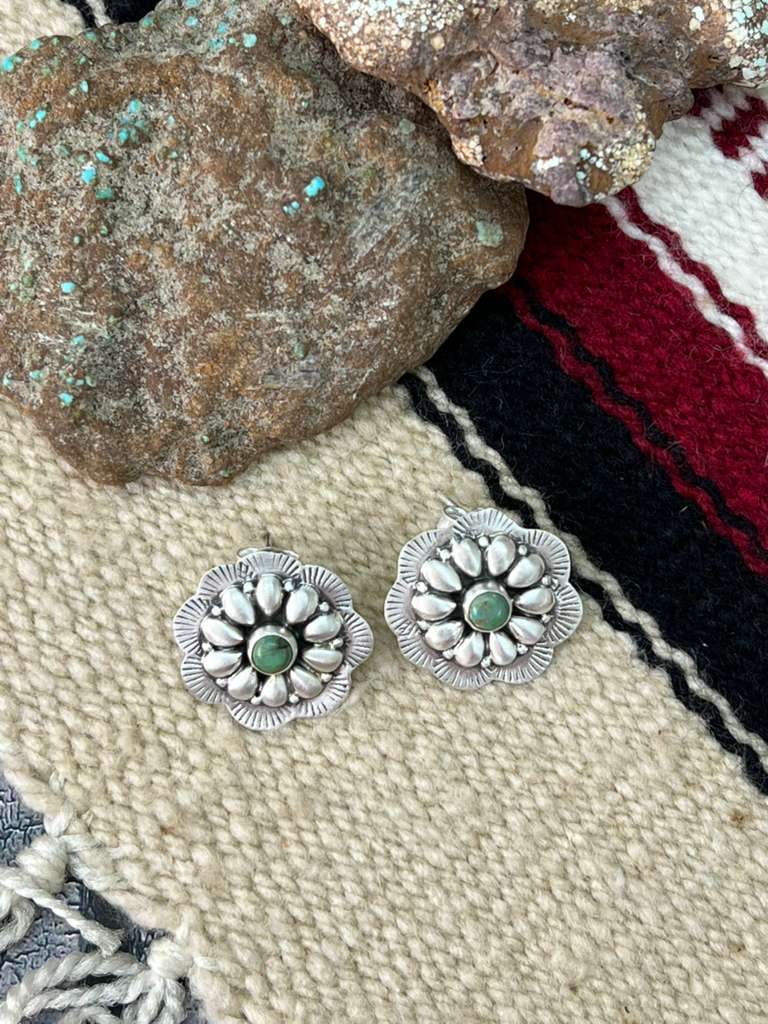 Handmade Sterling Silver Kingman Turquoise Post Studs "Signed Nizhoni"
