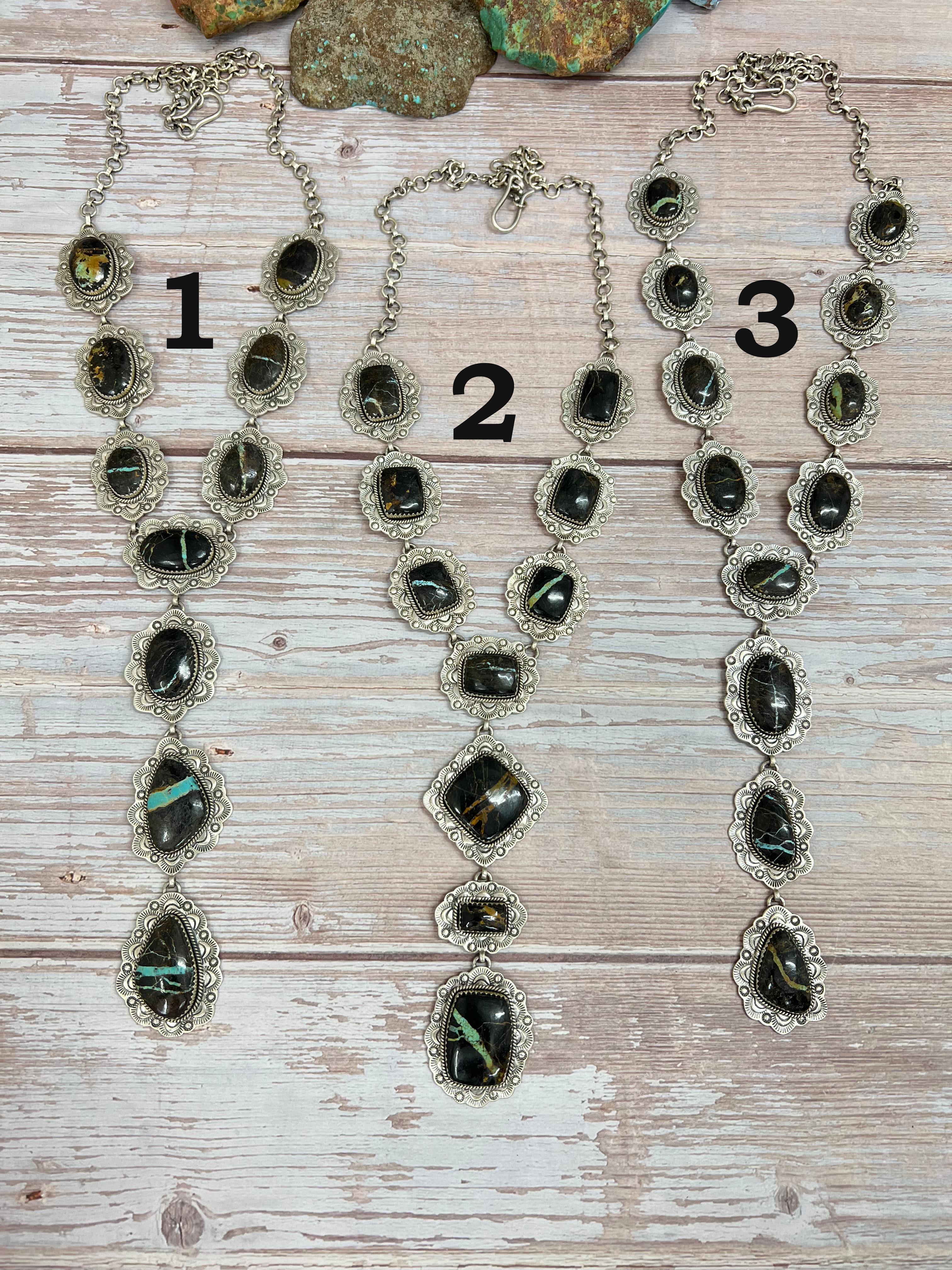 Handmade Sterling Silver Blackjack Turquoise Necklace Signed Nizhoni