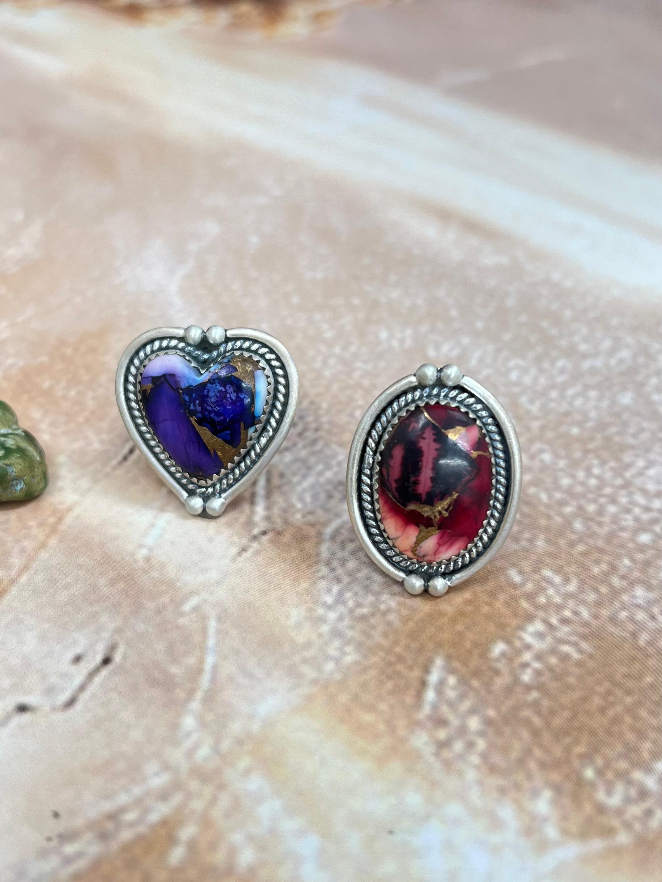 Handmade Sterling Silver Purple Ice Rose Dahlia with Dahlia Rose Adjustable Ring, Signed Nizhoni