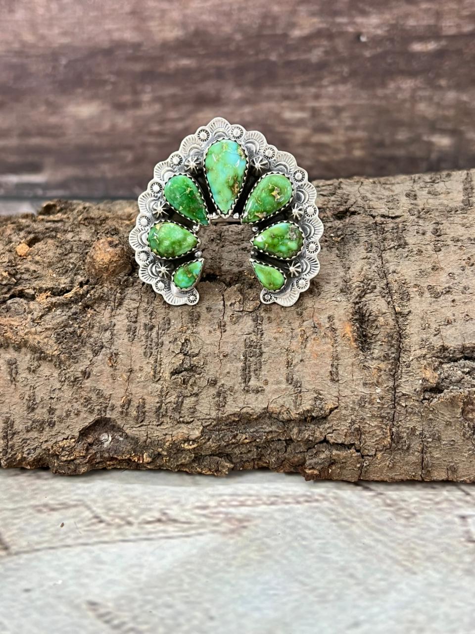 Handmade Sterling Silver Sonoran Mountain Turquoise Naja Adjustable Ring With Signed Nizhoni