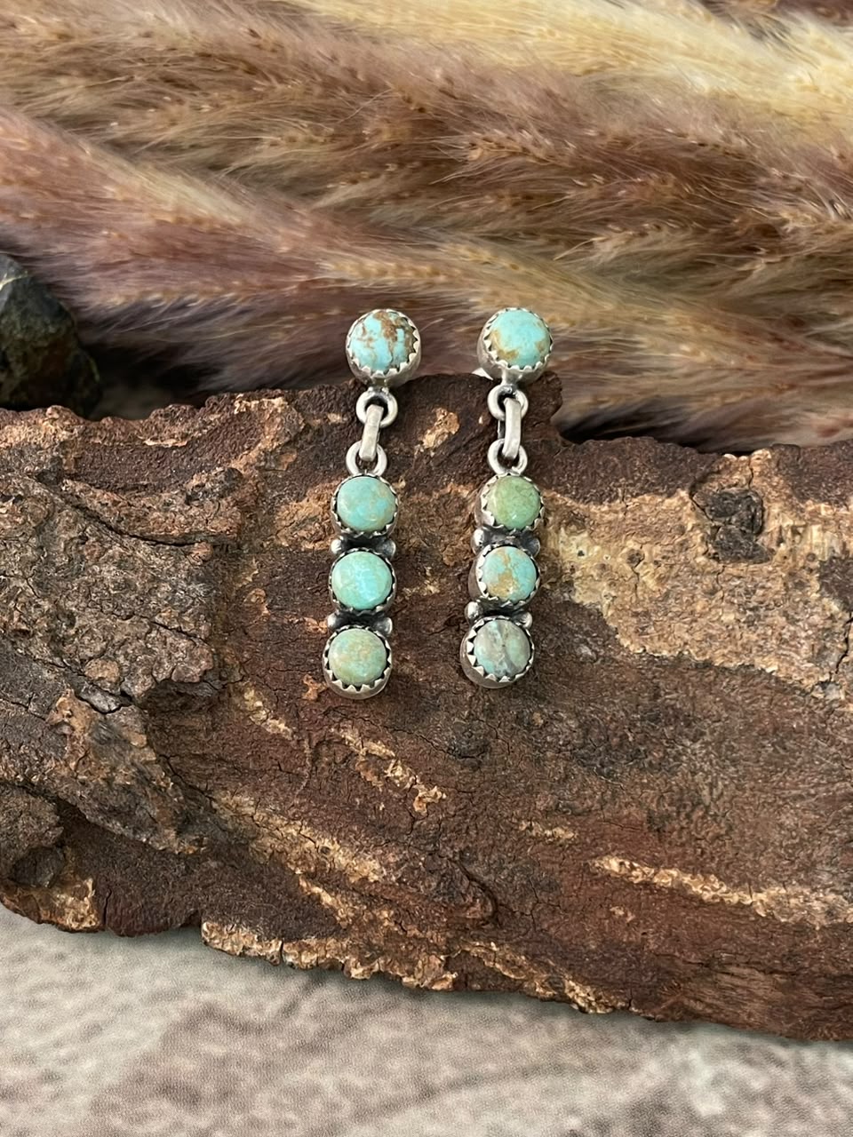 Handmade Sterling Silver Number 8 Turquoise Collection: Post Dangle Earrings Signed Nizhoni