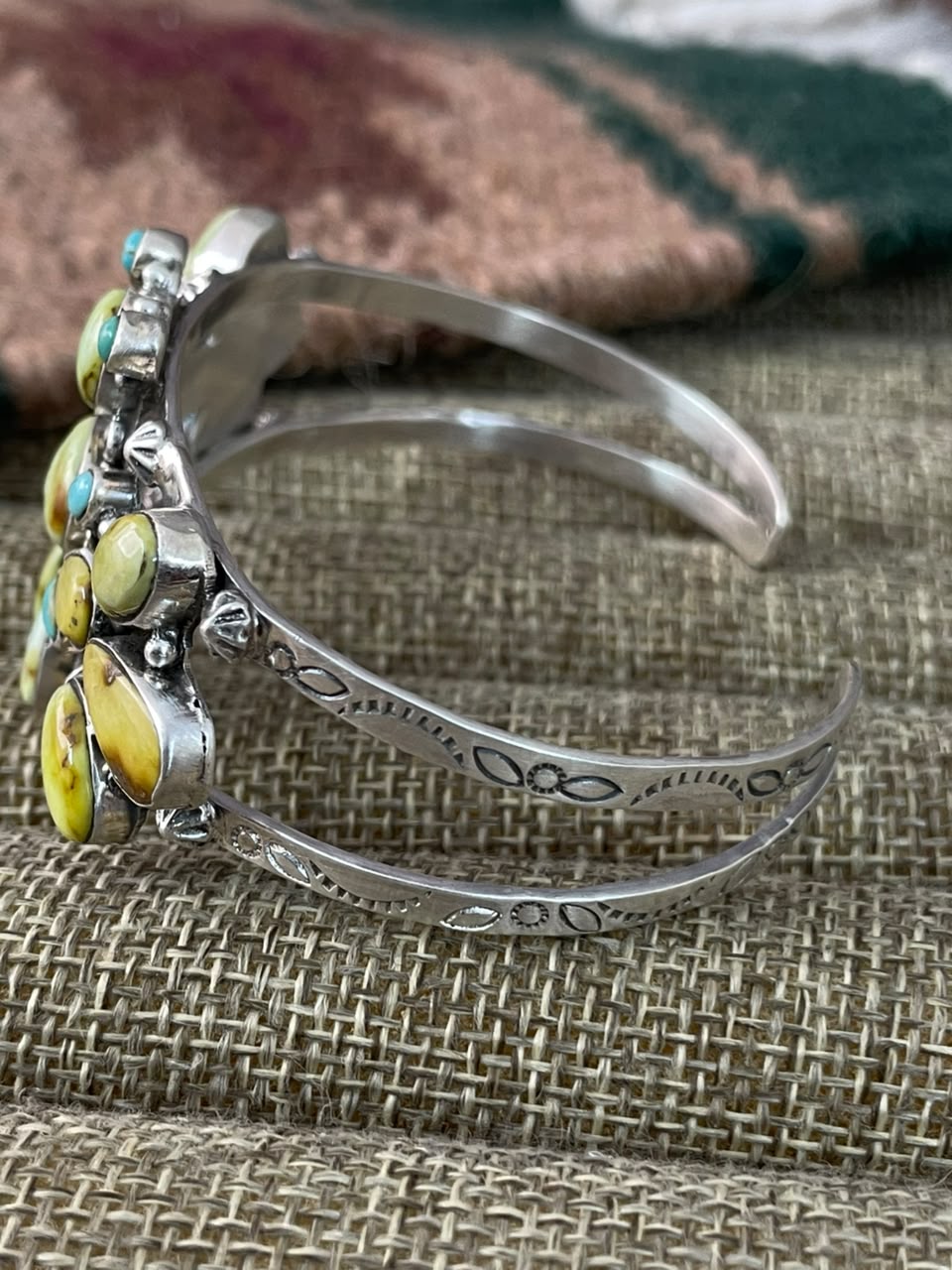 Handmade Sterling Silver Palomino with Kingman Turquoise Cuff Bracelet Signed Nizhoni