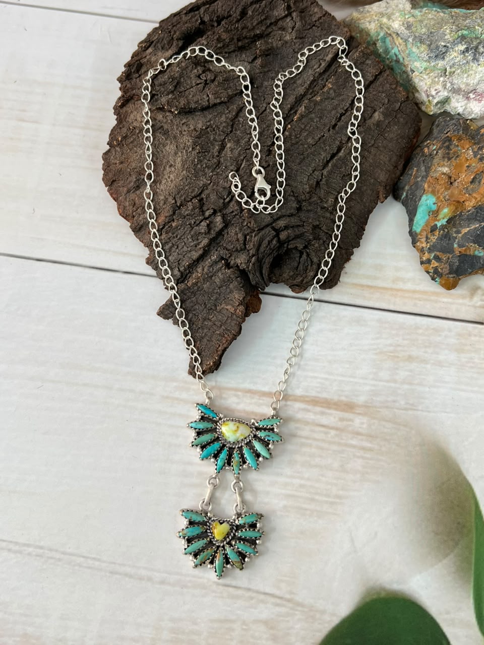 Handmade Sterling Silver Palomino with Kingman Turquoise Necklace Signed Nizhoni