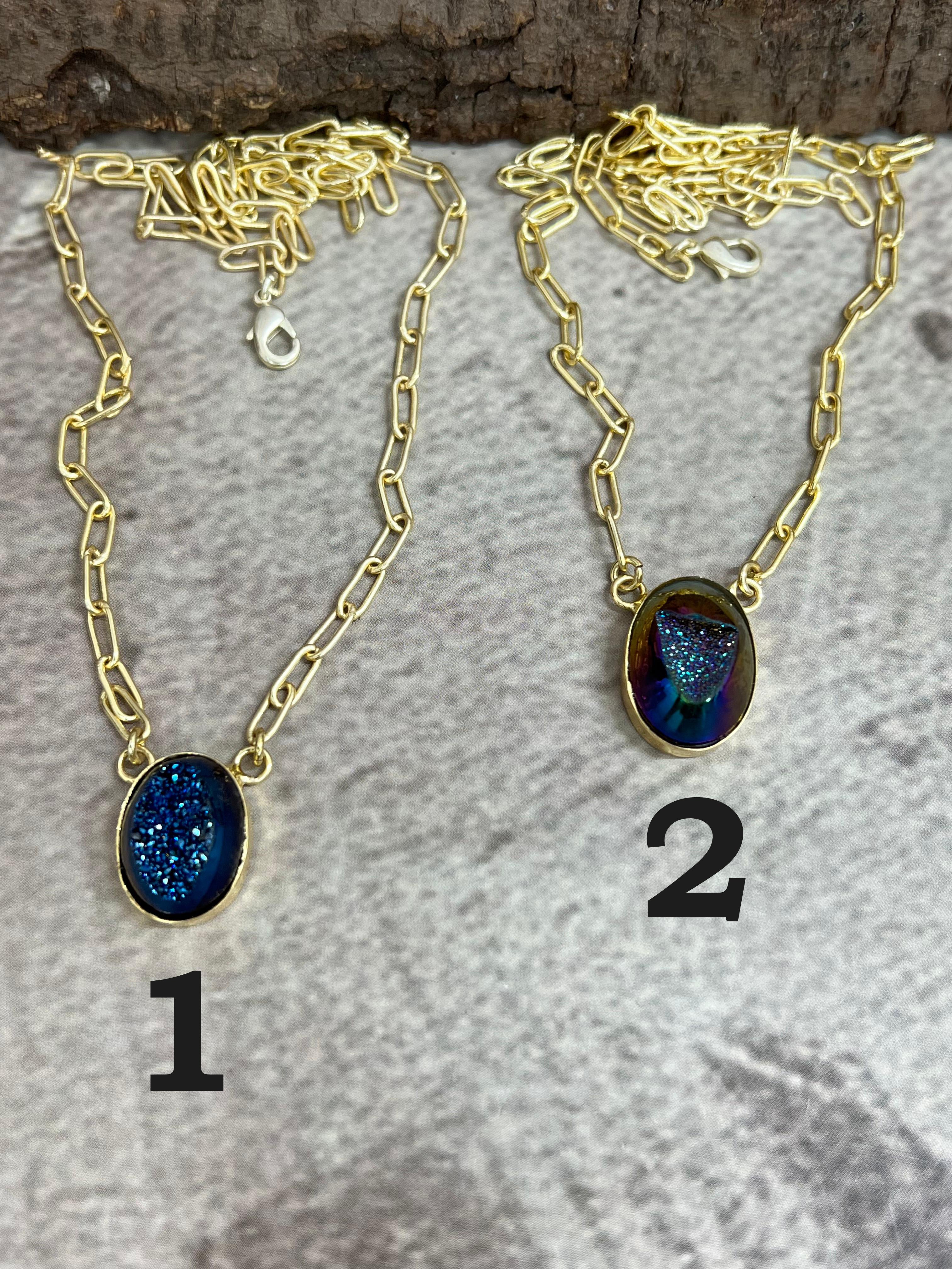 “The Boho Collection” Handmade Natural Druzy Oval Necklace 2 Colors