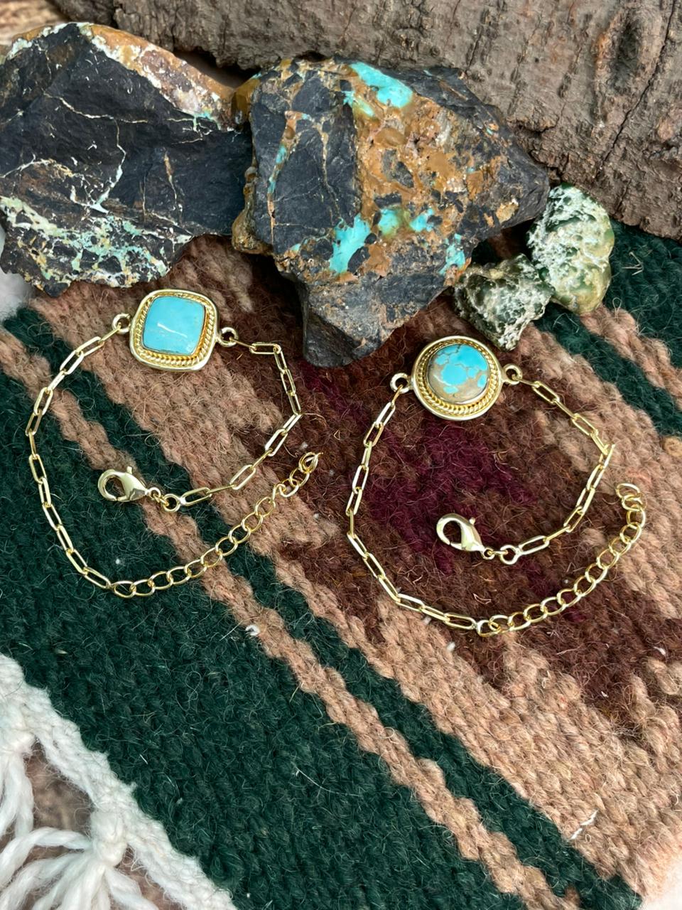 “The Golden Collection” Handmade Number 8 Turquoise with Gold Bracelet