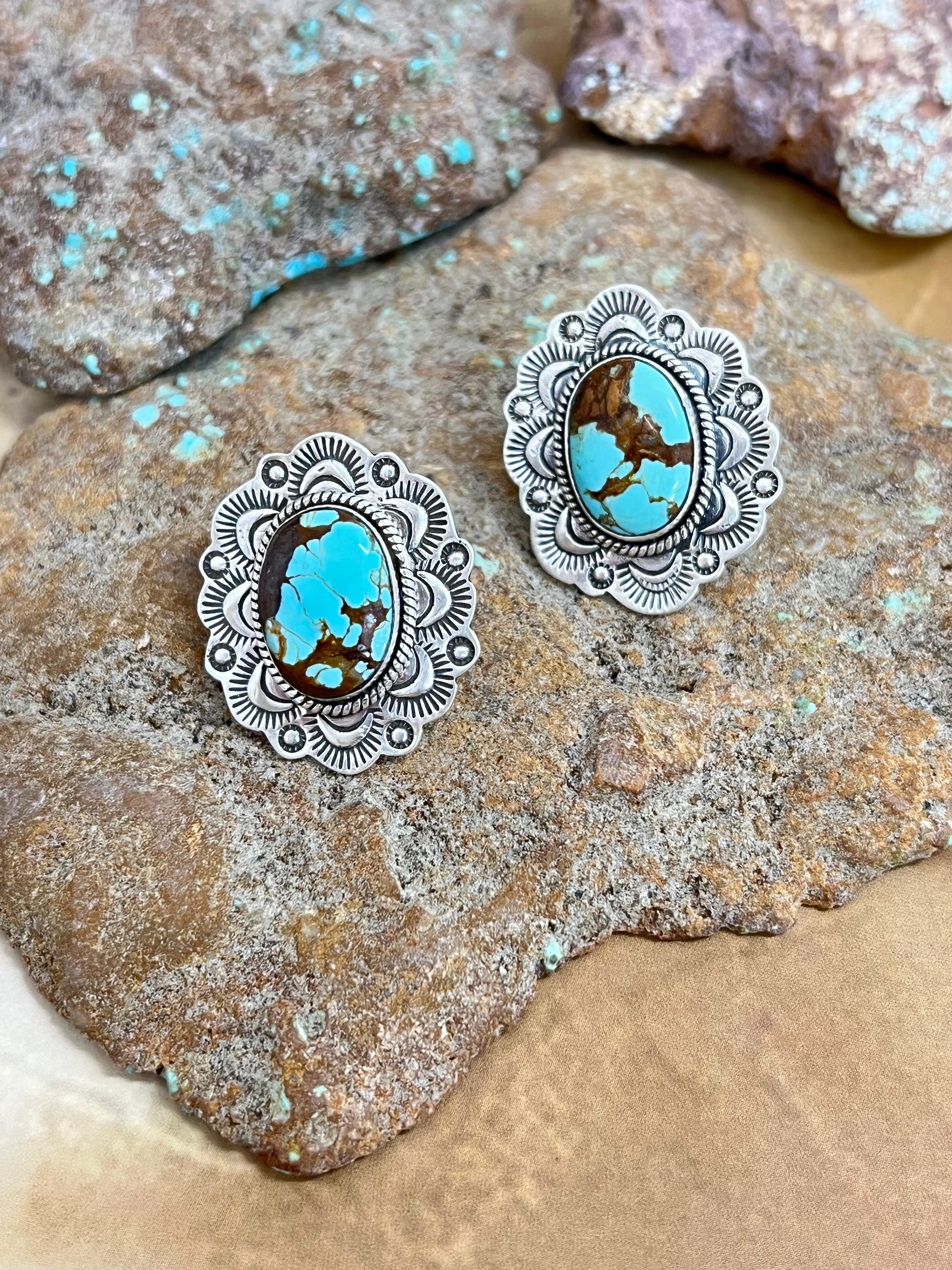 Handmade Sterling Silver Number 8 Turquoise Post Studs with Signed Nizhoni