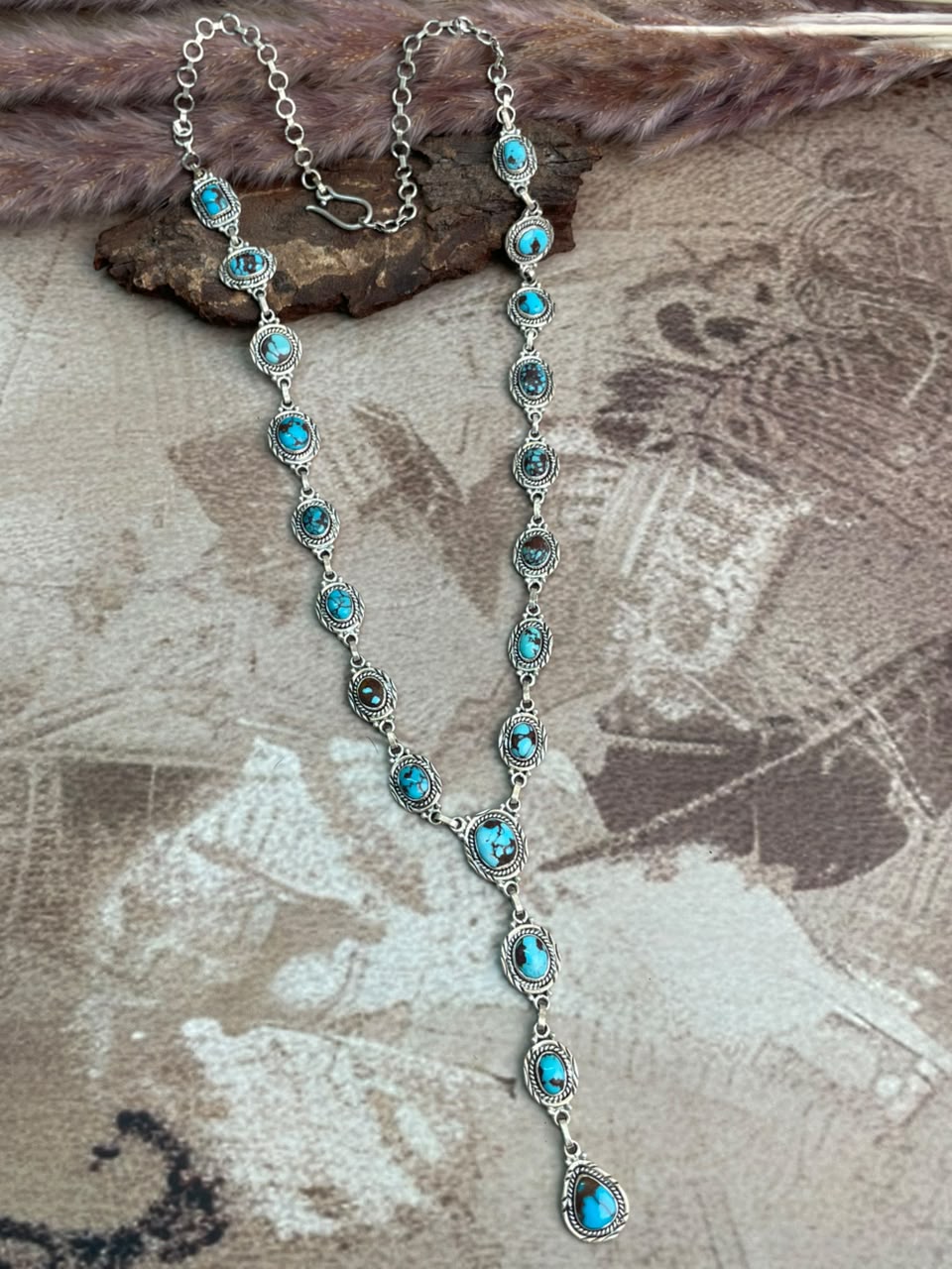Handmade Sterling Silver Egyptian Turquoise Collection: Drop Necklace Signed Nizhoni
