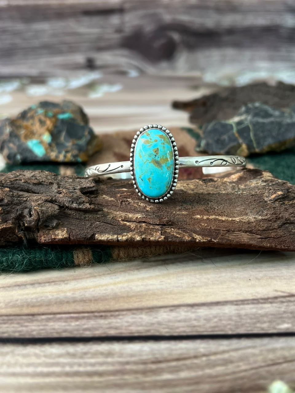 Handmade Sterling Silver Easter Blue Turquoise Cuff Bracelet Signed Nizhoni