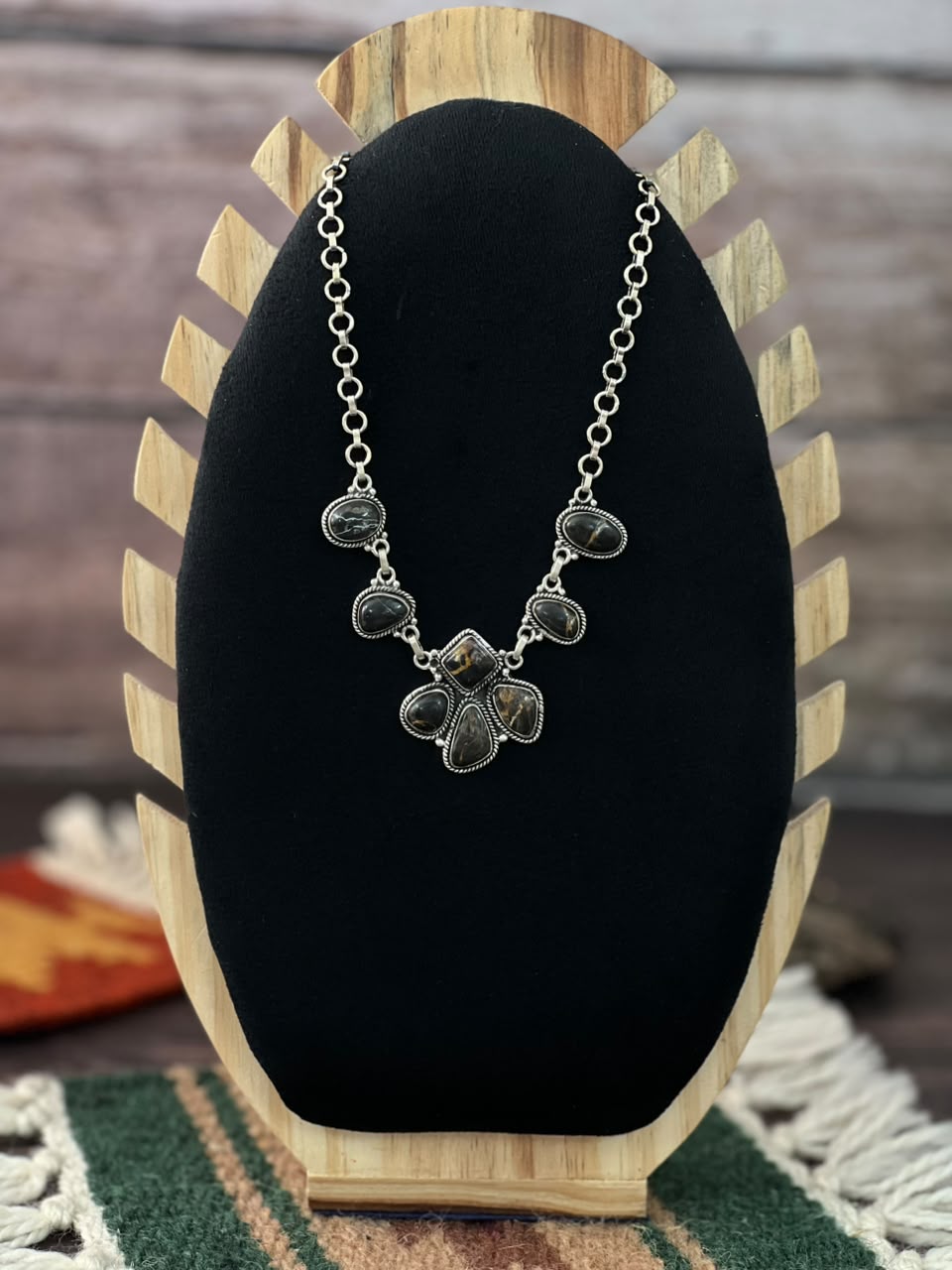 Handmade Sterling Silver Blackjack Turquoise Collection: Necklace Signed Nizhoni