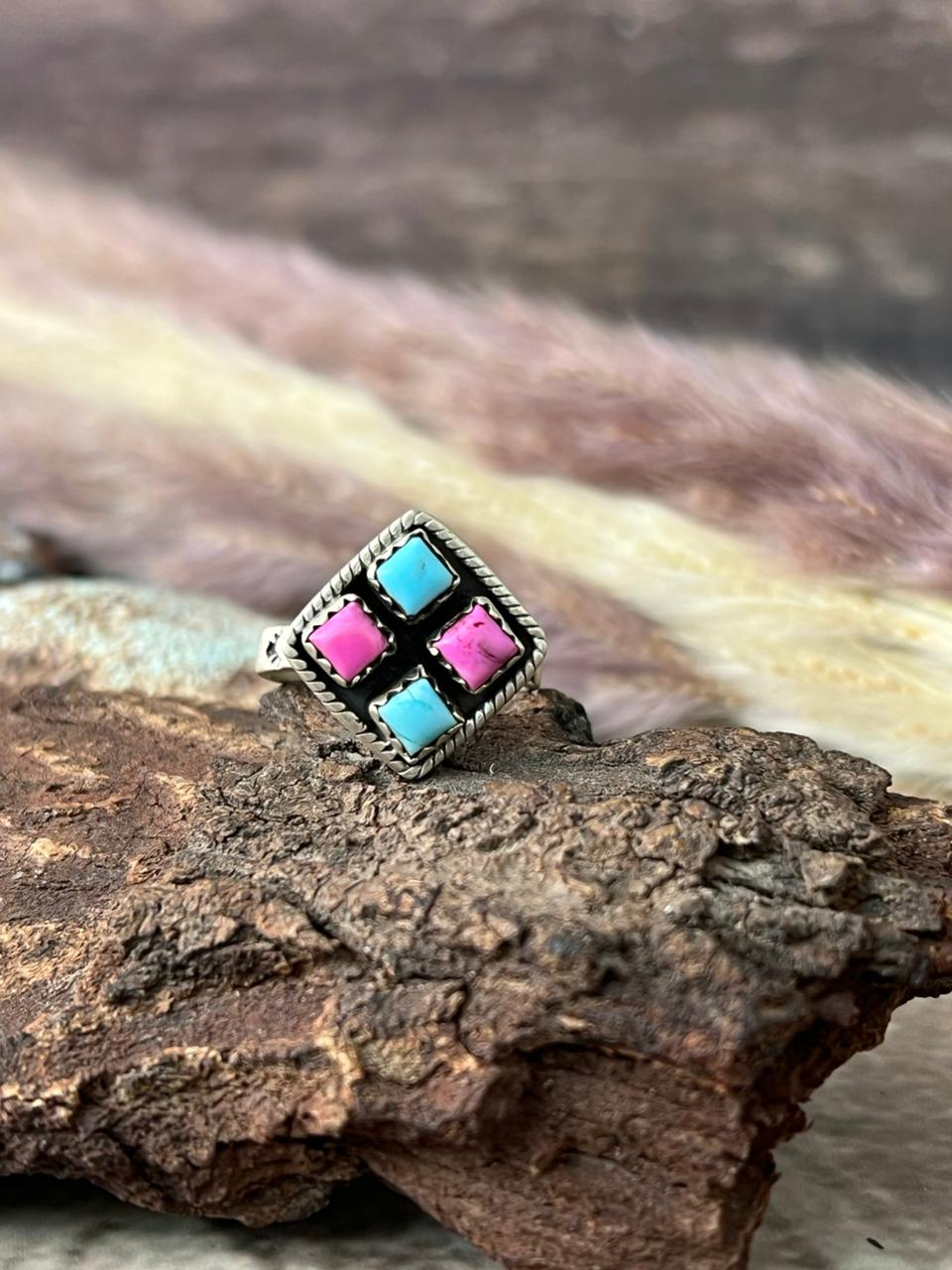 Handmade Sterling Silver Cotton Candy Adjustable Ring "Signed Nizhoni"