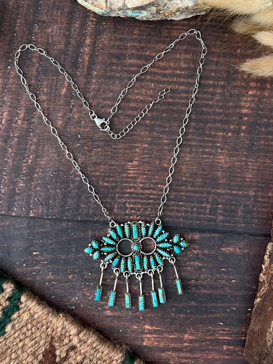 Handmade Sterling Silver Kingman Turquoise Necklace Signed Nizhoni