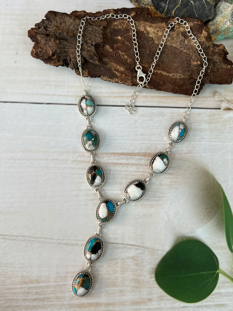Handmade Sterling Silver Kingman with White Buffalo Turquoise Necklace Signed Nizhoni
