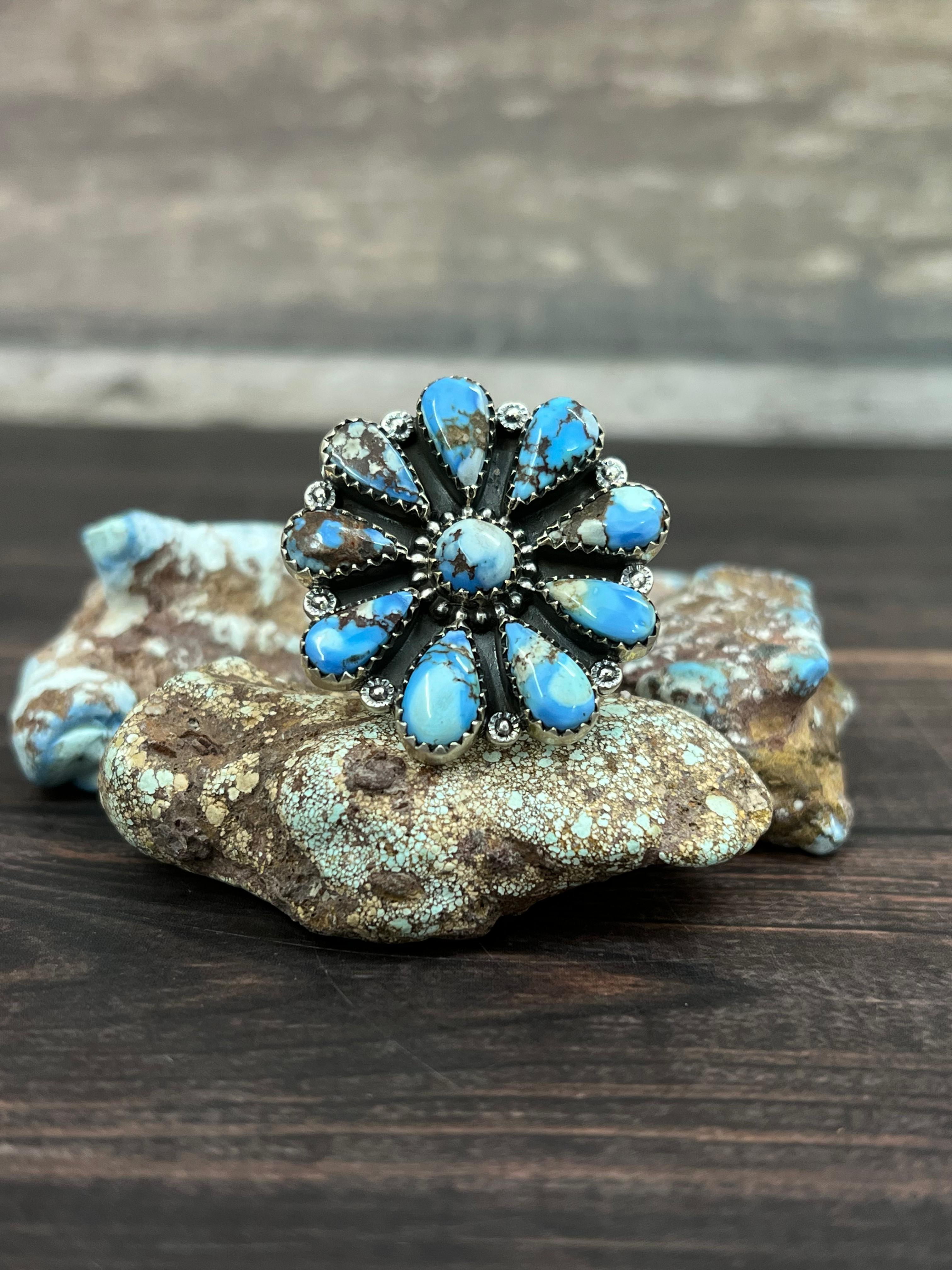 Handmade Sterling Silver Golden Hills Turquoise Adjustable Ring With Signed Nizhoni