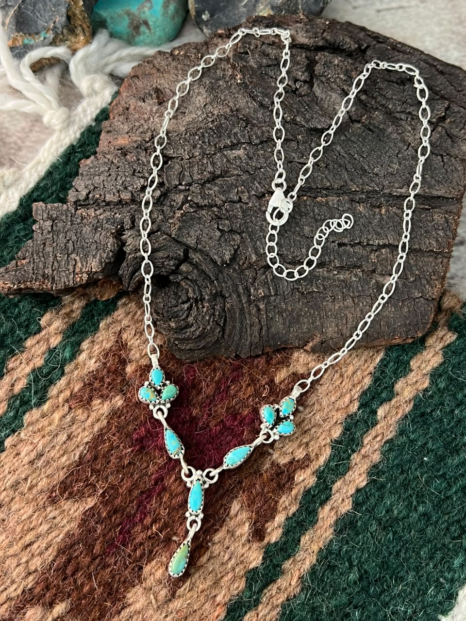 Handmade Sterling Silver Kingman Turquoise Necklace Signed Nizhoni