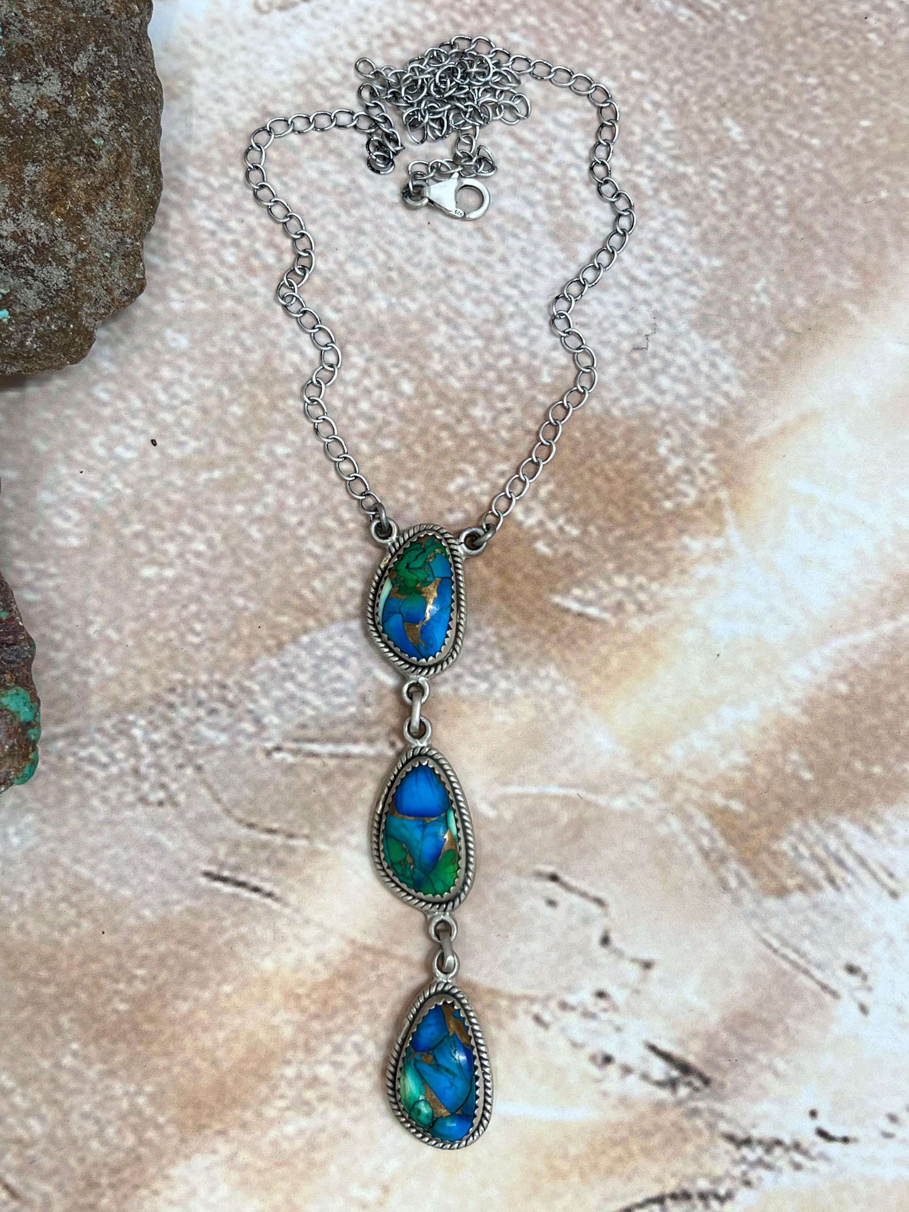 Handmade Sterling Silver Peacock Dahlia Necklace with Signed Nizhoni