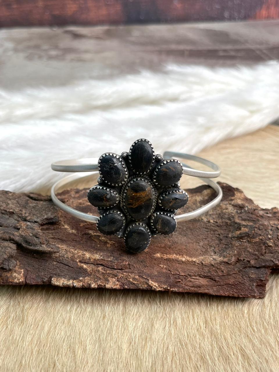Handmade Sterling Silver Blackjack Turquoise Bracelet "Signed Nizhoni"