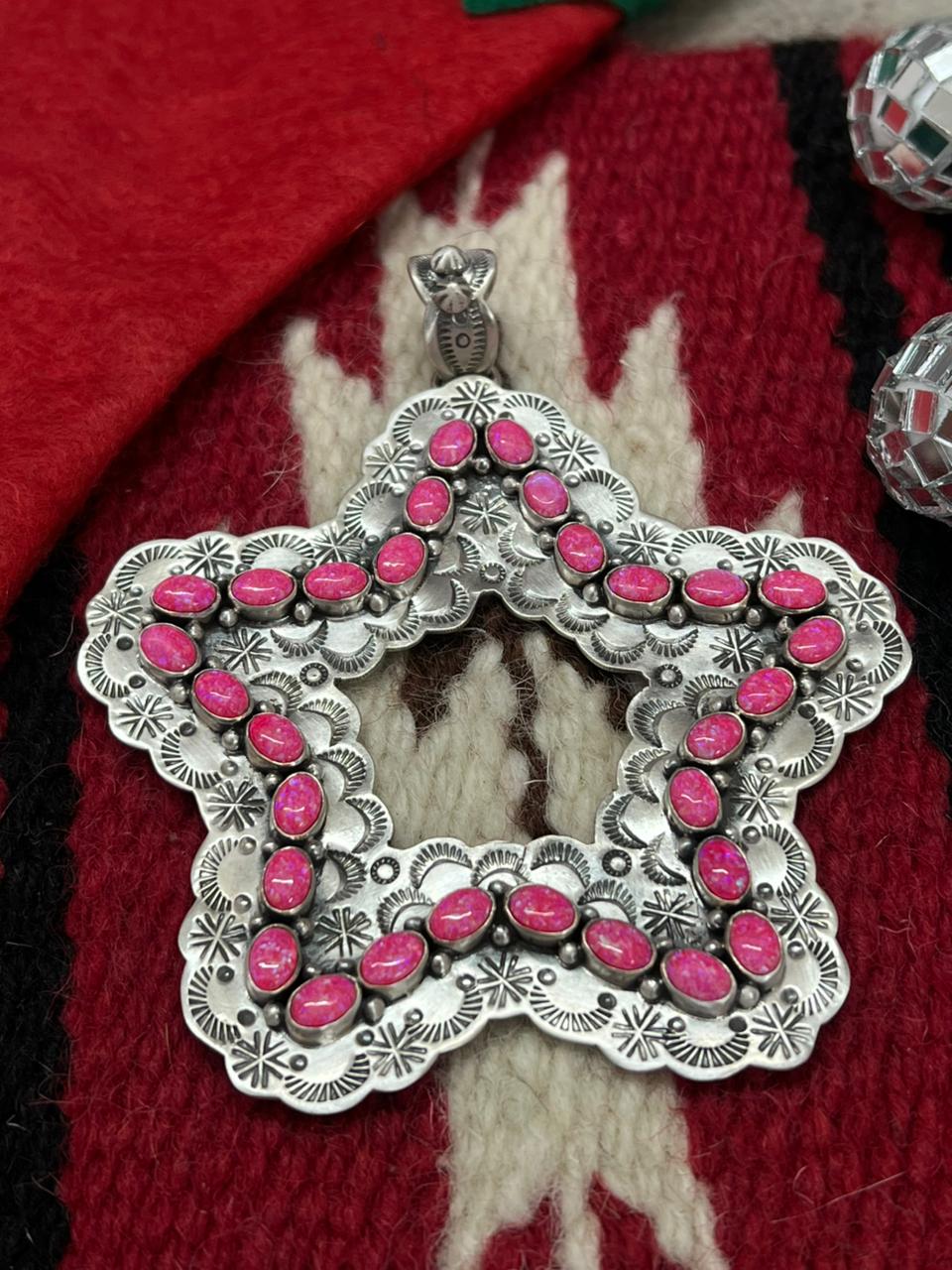 "Christmas Collection" Handmade Sterling Silver Hot Pink Star Pendant "Signed Nizhoni"