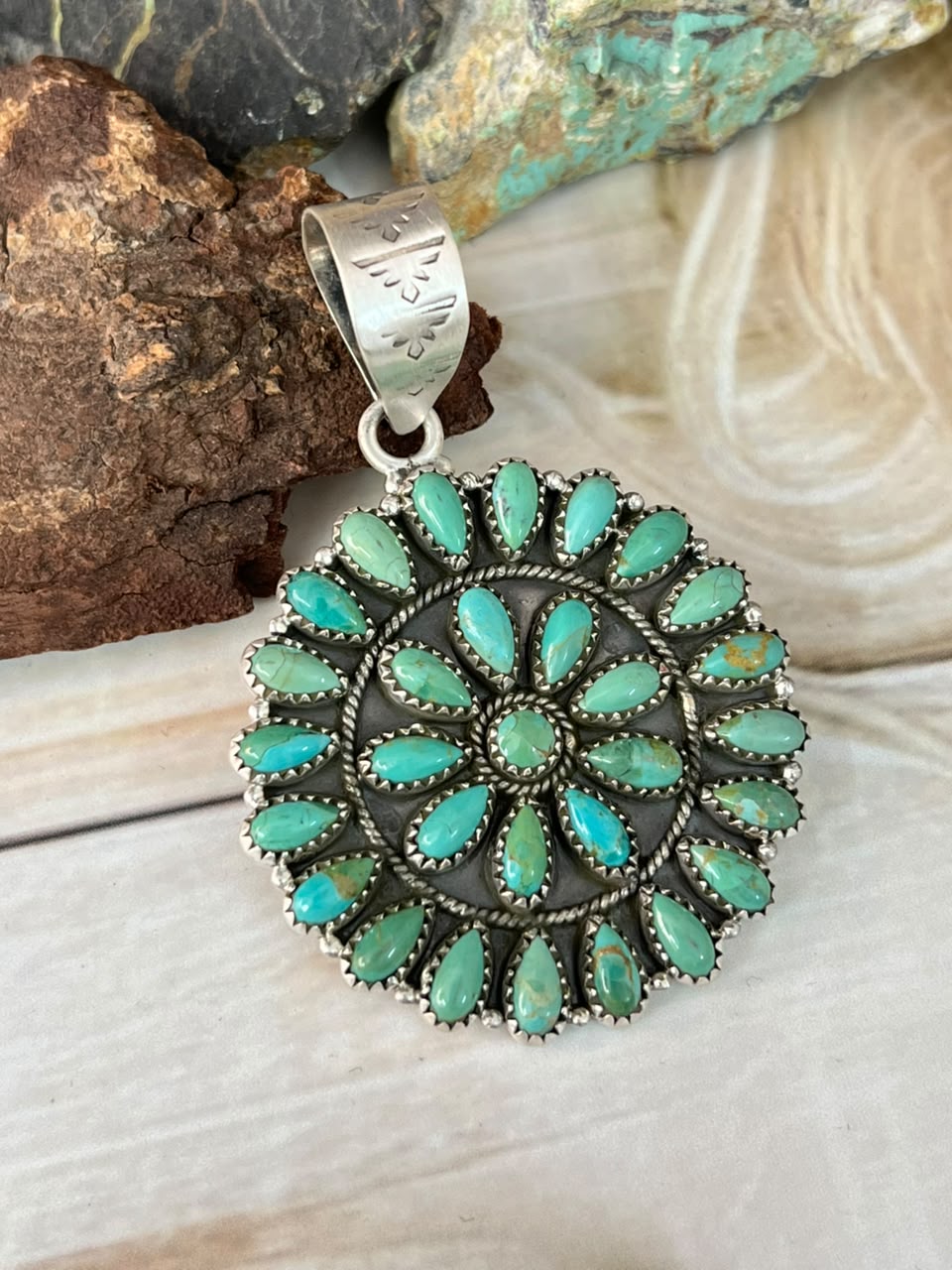 Handmade Sterling Silver Kingman Turquoise Pendant Signed Nizhoni