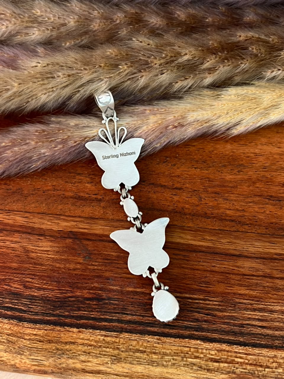 Handmade Sterling Silver Cotton Candy Butterfly Pendant Signed Nizhoni