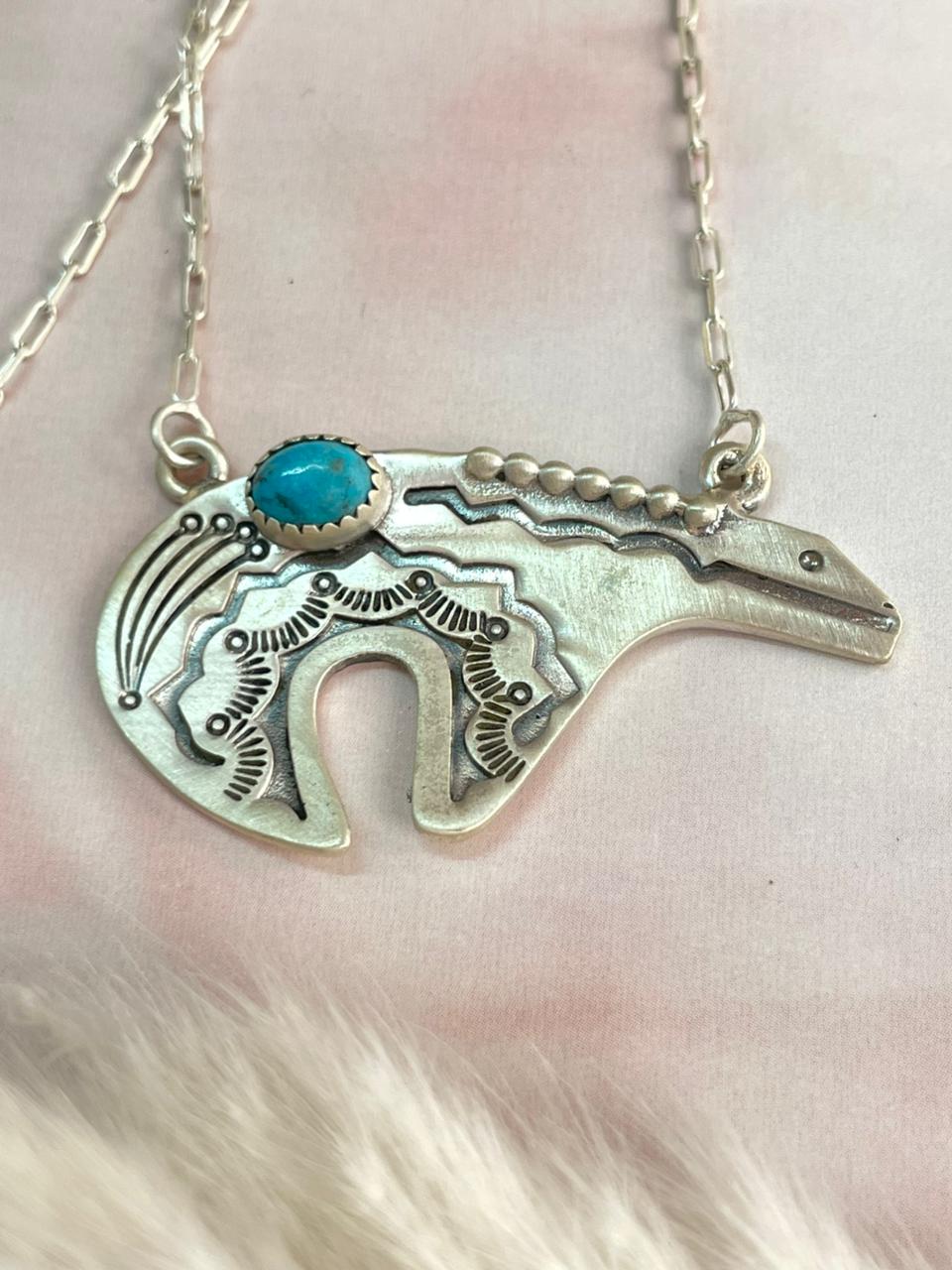 Handmade Sterling Silver Kingman Turquoise Necklace "Signed Nizhoni"