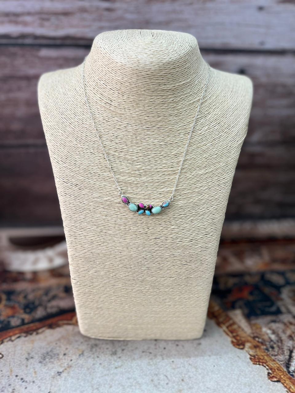 Handmade Sterling Silver Paloma with Cotton Candy Necklace "Signed Nizhoni"