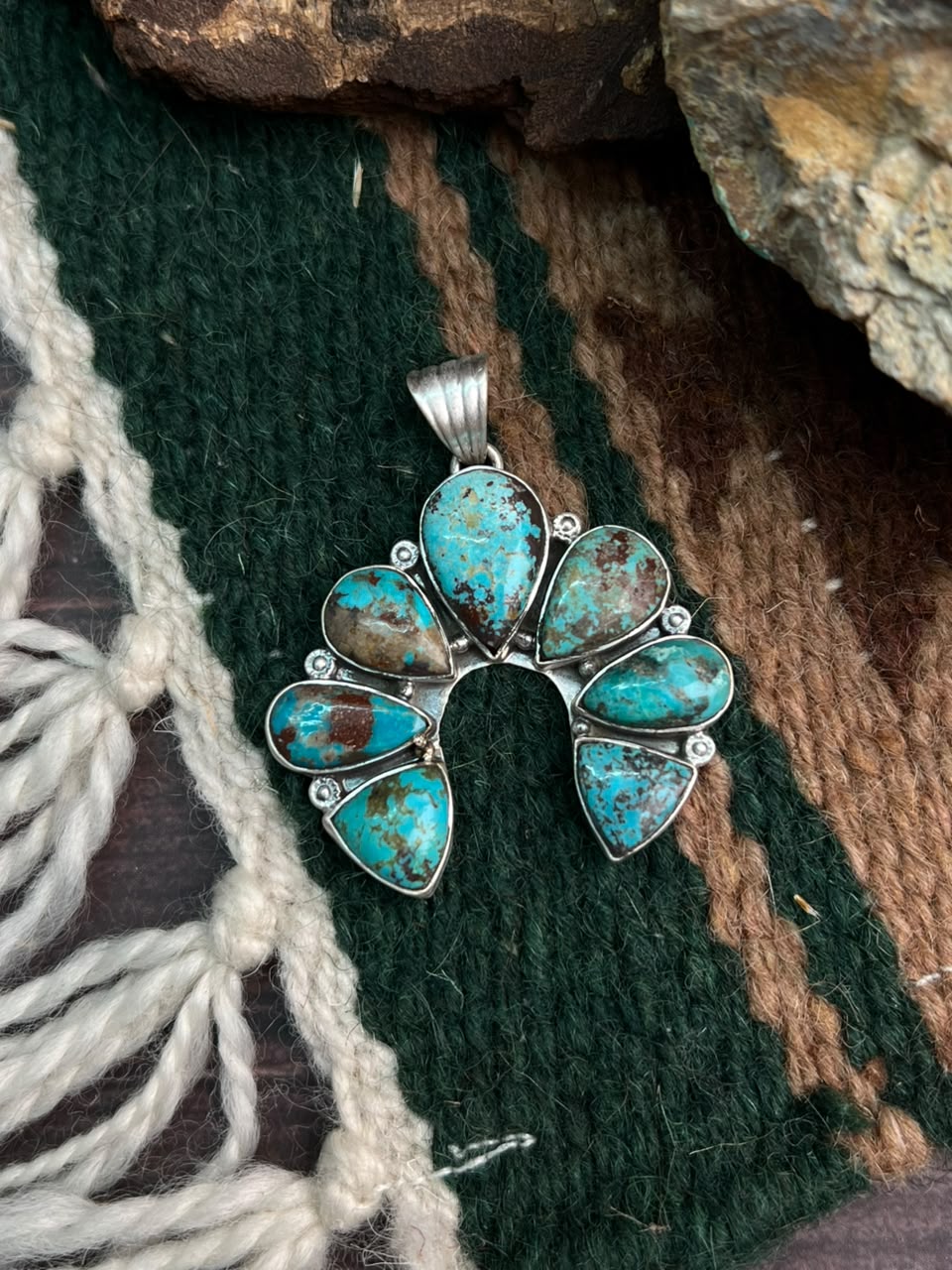 Handmade Sterling Silver Crimson Cowgirl Turquoise Collection: Naja Pendant Signed Nizhoni