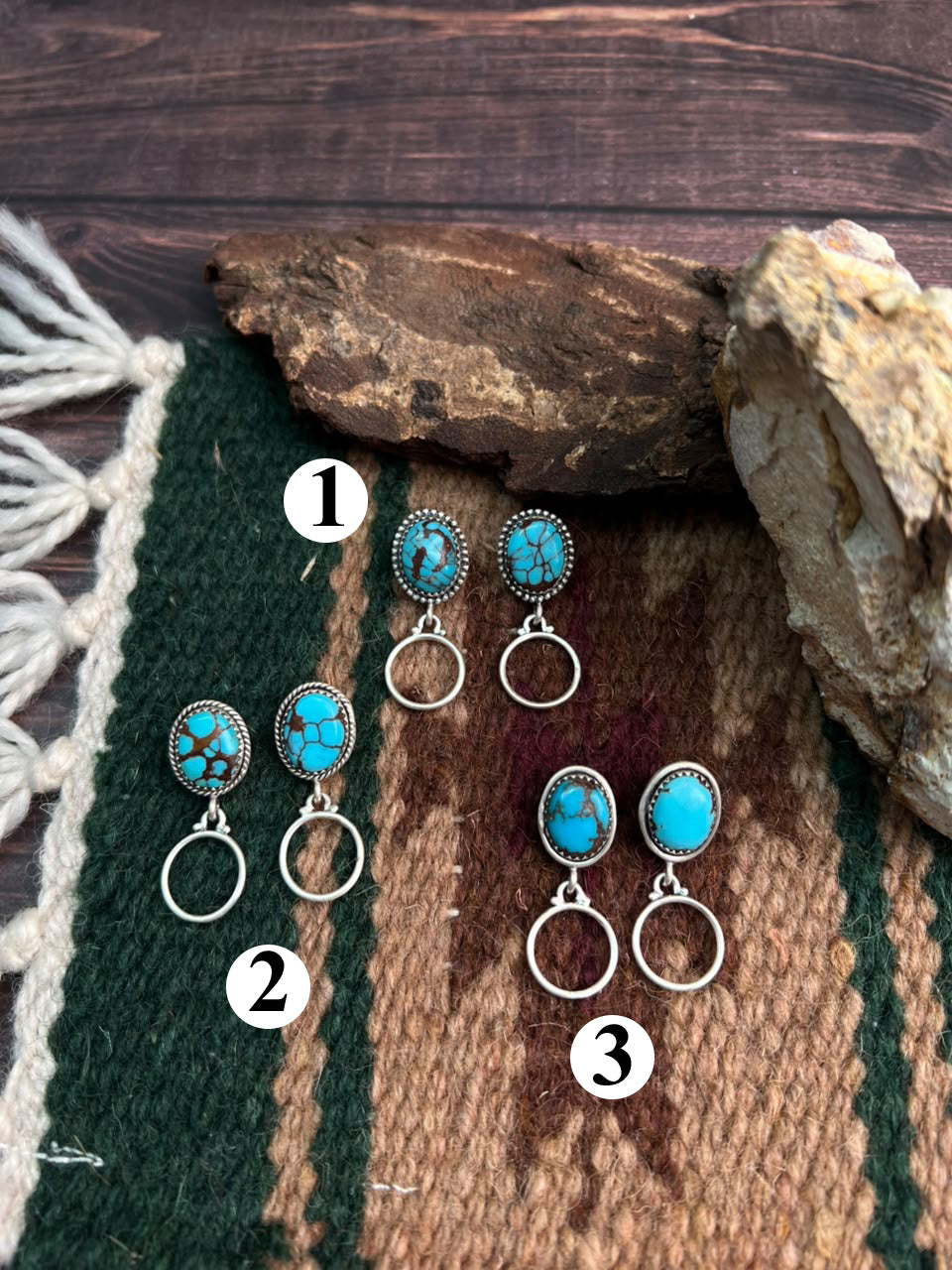 Handmade Sterling Silver Egyptian Turquoise Post Dangle Earrings Signed Nizhoni