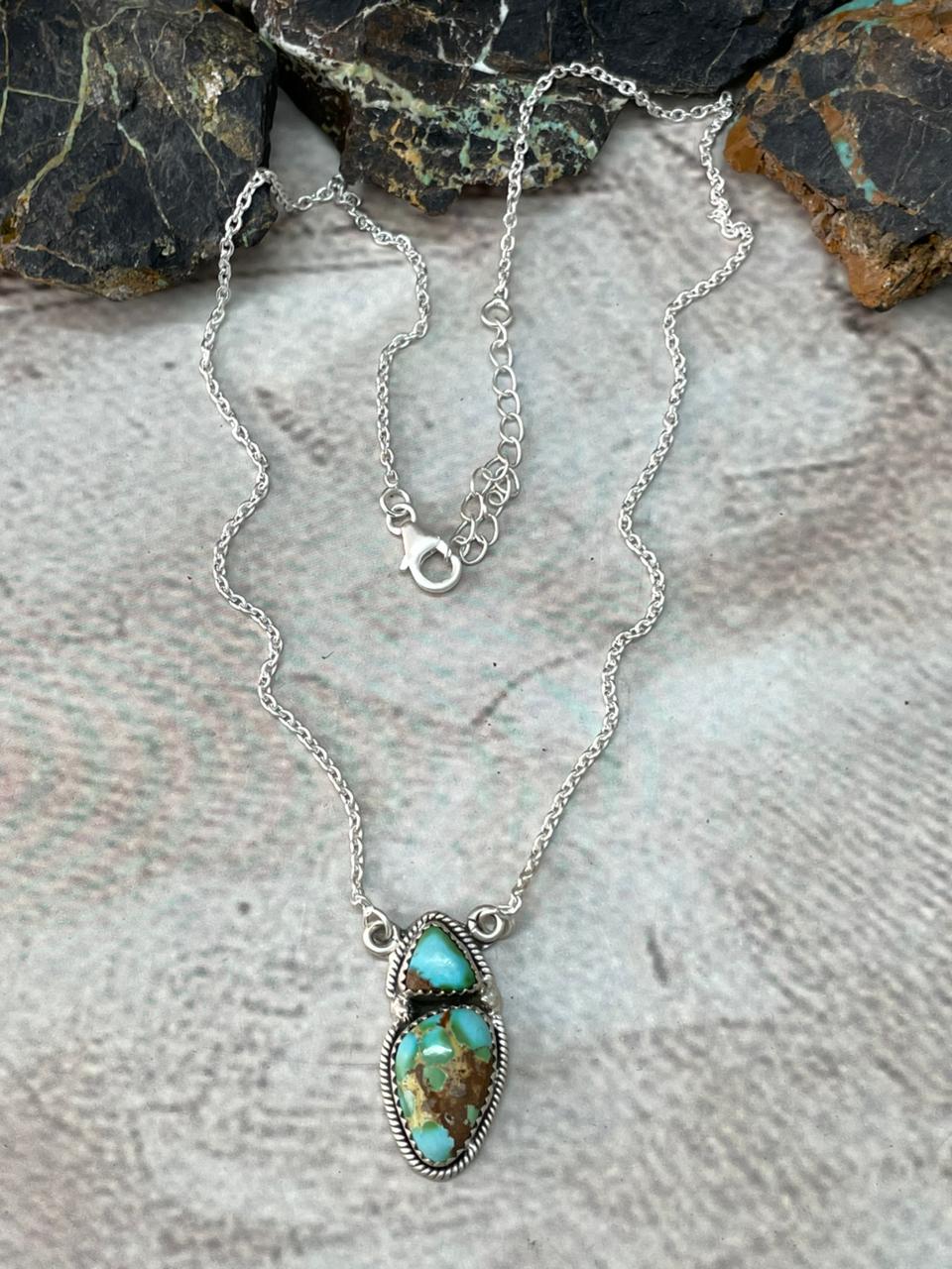 Handmade Sterling Silver Sonoran Mountain Turquoise Necklace "Signed Nizhoni"